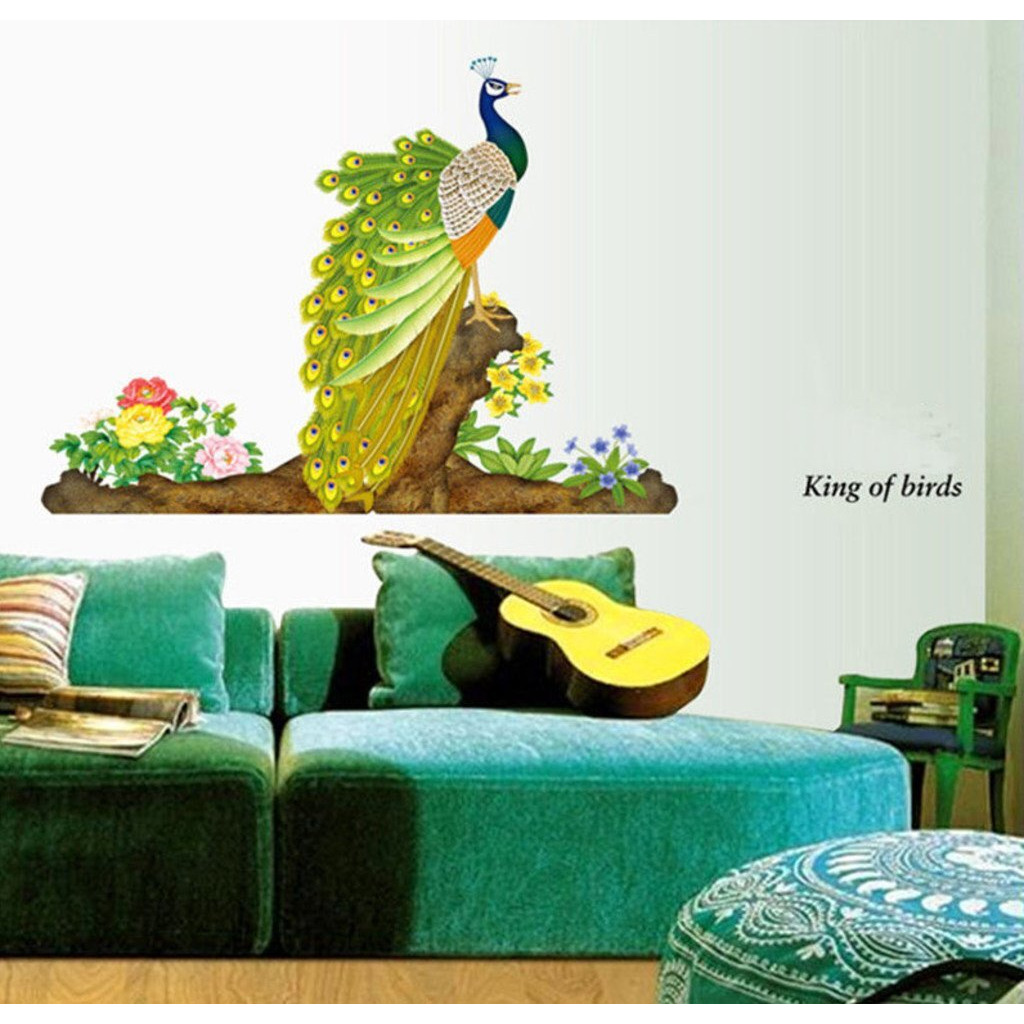 Decals Design 'Peacock Bird' Wall Sticker (Pvc Vinyl, 60 Cm X 90 Cm, Multicolour)