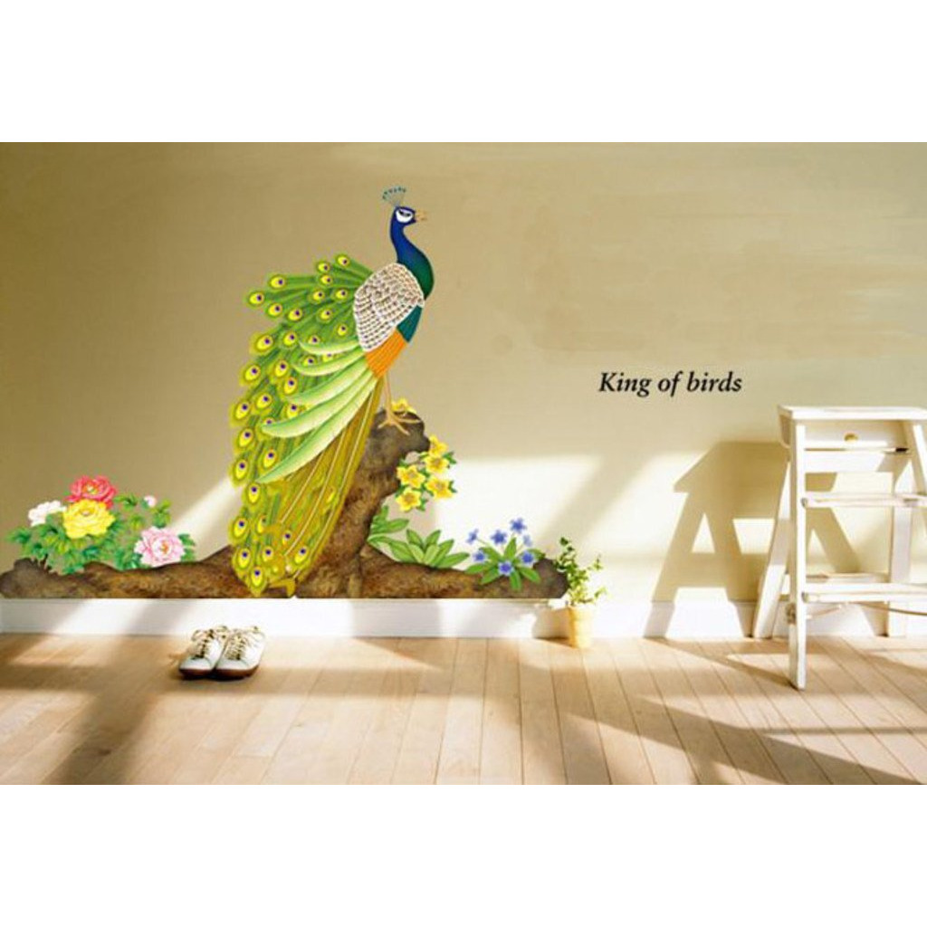 Decals Design 'Peacock Bird' Wall Sticker (Pvc Vinyl, 60 Cm X 90 Cm, Multicolour)