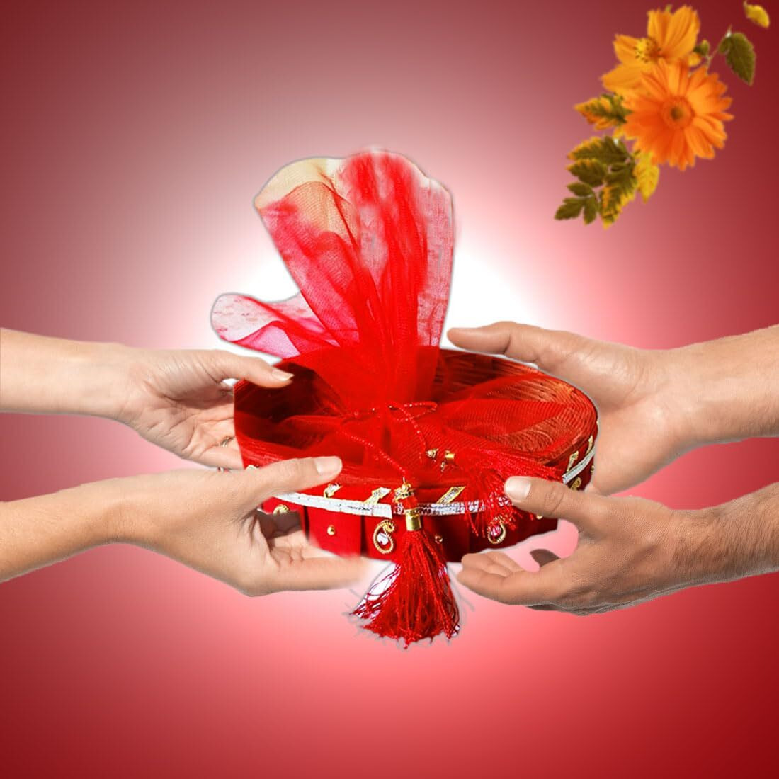 Bamboo Basket For Wedding Decorated Gift Packing | Return Gift | Occasional Gift | Dry Fruits| Sweets Packing (Size 9 L X 2 H) Pack Of 2