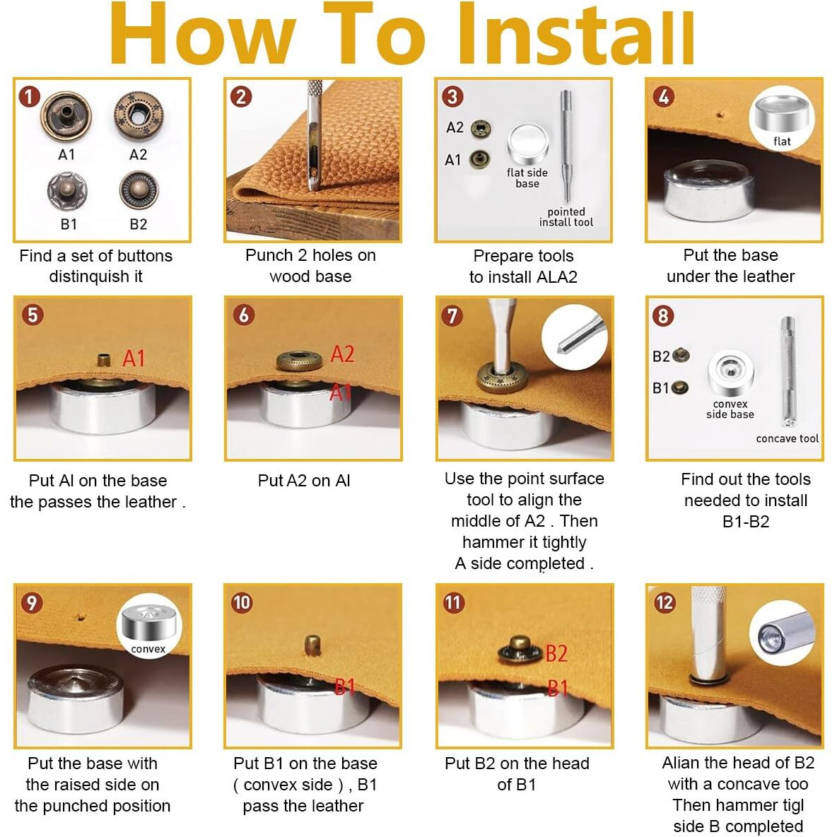 Hasthip 120 Sets Metal Snap Button And Tools Set, 12.5Mm Buttons For Clothes Snaps Press Studs With 4 Setter Tools, 6 Colors Leather Snap Button Tool Fasteners Kit For Jackets, Jeans, Bags