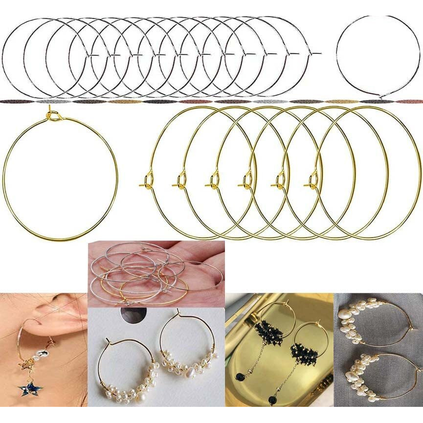 Diy Crafts 10 Pcs, Silver, Wine Glass Charm Rings Open Earring Beading Hoop Party Favor For Beading & Jewellery-Making Silver/Gold/Nicel/Mehandi (10 Pcs, Silver)