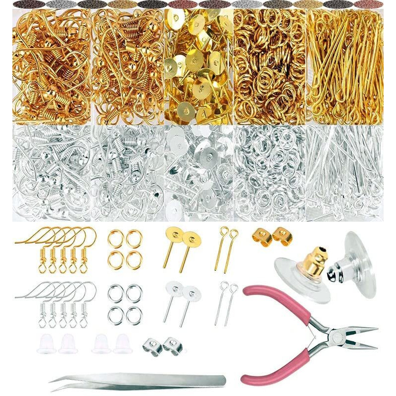 Diy Crafts 500 Gram, Silver, Earring Making Kit, Earring Making Supplies Earring Hooks, Earring Posts, Earring Backs, Jump Rings, Eye Pin Jewelry Pliers Tool For (500 Gram, Silver)
