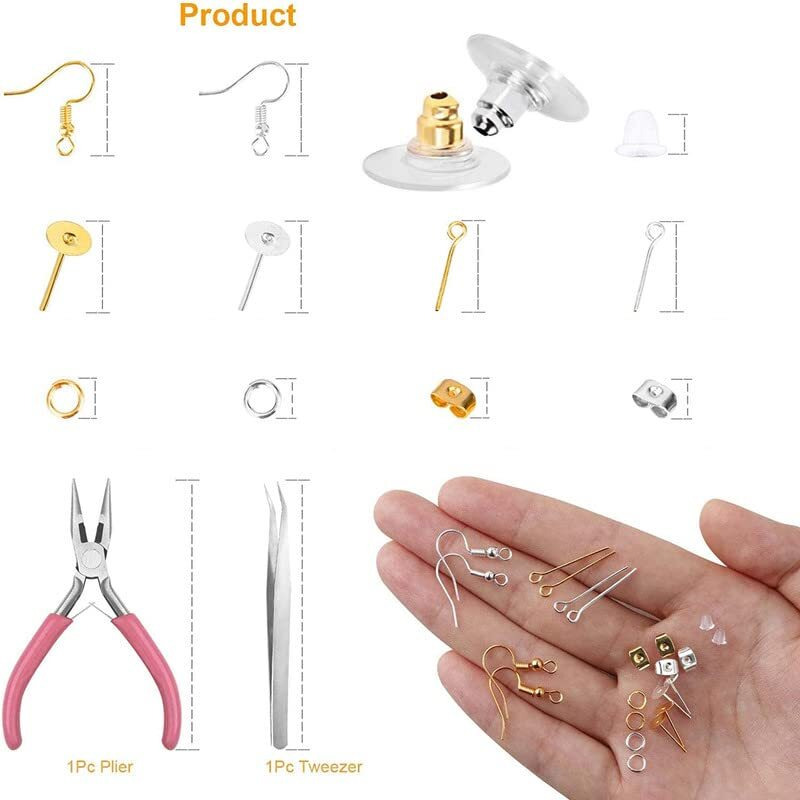 Diy Crafts 500 Gram, Silver, Earring Making Kit, Earring Making Supplies Earring Hooks, Earring Posts, Earring Backs, Jump Rings, Eye Pin Jewelry Pliers Tool For (500 Gram, Silver)