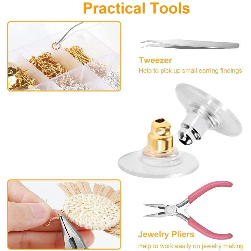 Diy Crafts 500 Gram, Silver, Earring Making Kit, Earring Making Supplies Earring Hooks, Earring Posts, Earring Backs, Jump Rings, Eye Pin Jewelry Pliers Tool For (500 Gram, Silver)