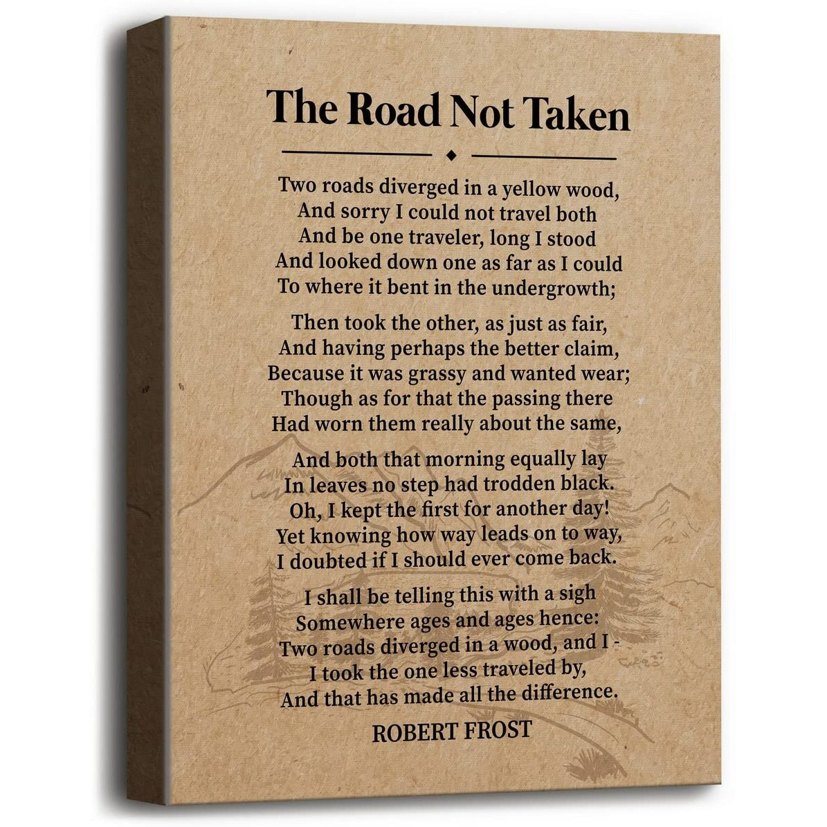 Robert Frost - The Road Not Taken Canvas Wall Art, Inspirational Motivational Quote Decor, Canvas Prints Poster Wall Art, Great Gift Decor For Men And Women Poetry Fans Home & Office 12X15