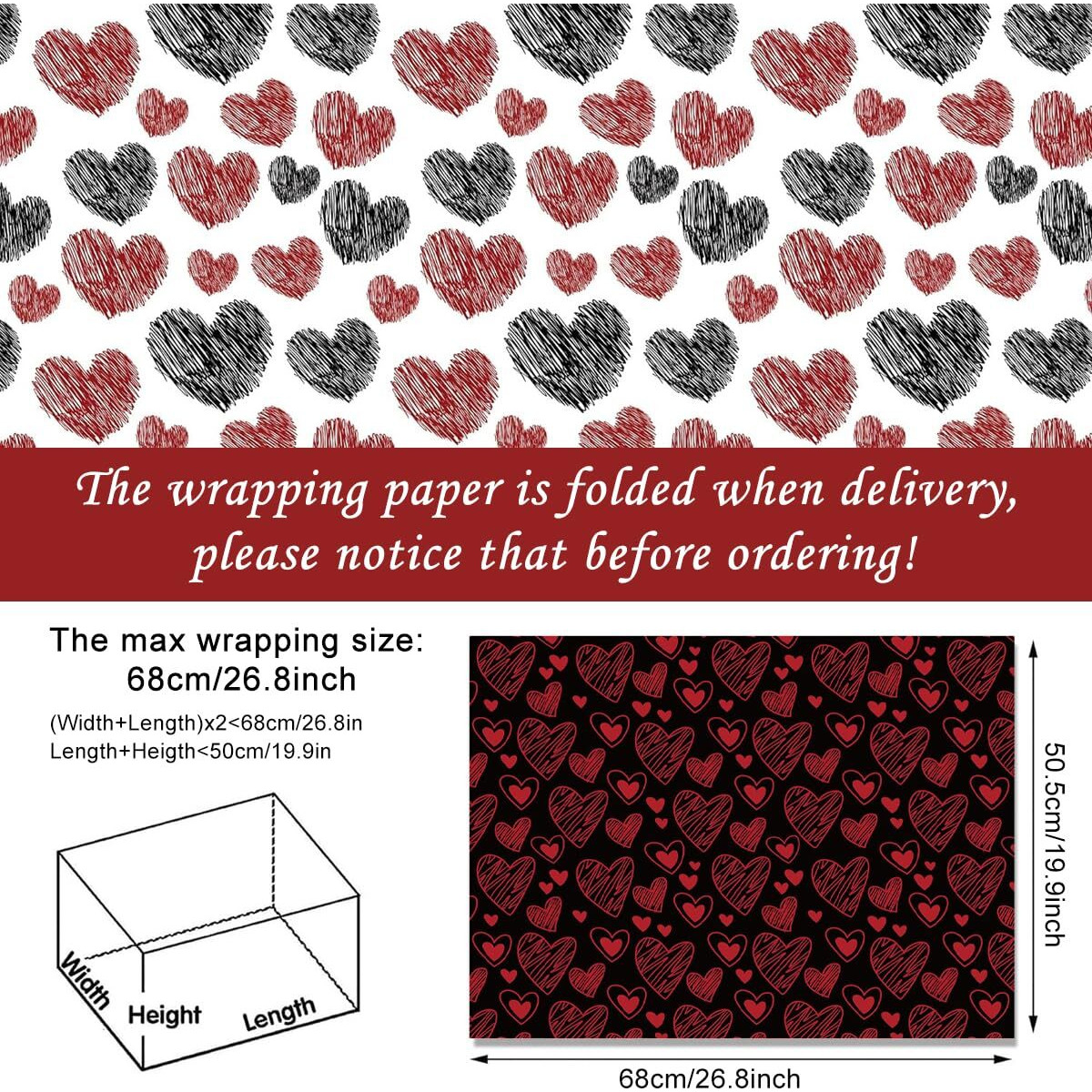Hasthip 12 Sheet Valentine's Day Gift Wrapper Sheets, Wrapping Paper For Gift Packing - Heart, Love Design Gift Wrap Gift Packing Material For Birthday, Wedding, Anniversary, 26.7X16.7Inches