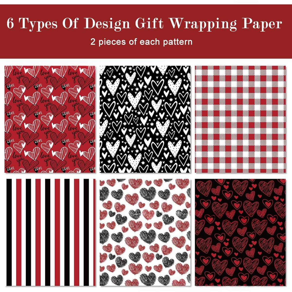 Hasthip 12 Sheet Valentine's Day Gift Wrapper Sheets, Wrapping Paper For Gift Packing - Heart, Love Design Gift Wrap Gift Packing Material For Birthday, Wedding, Anniversary, 26.7X16.7Inches