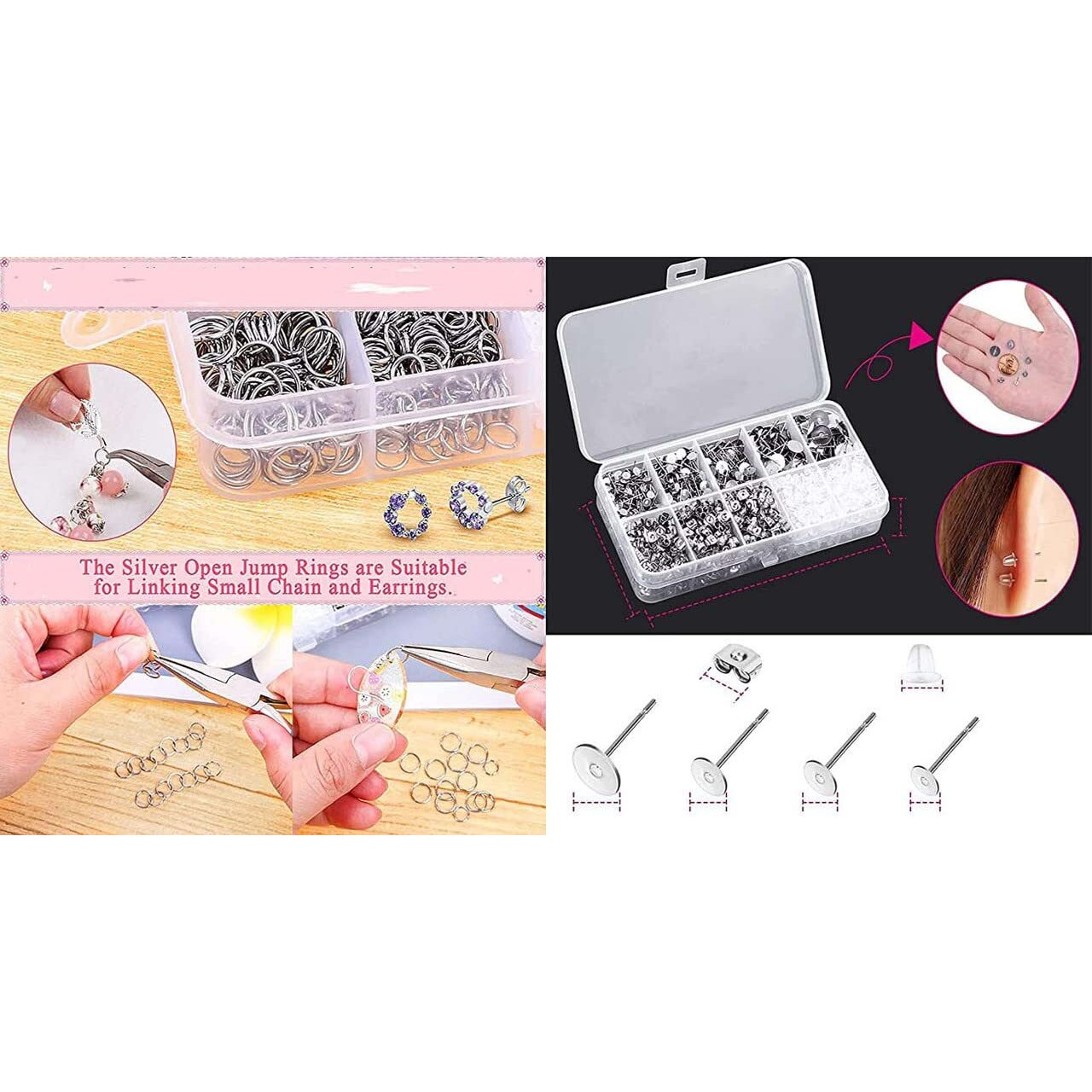 Diy Crafts 5X Sets, Silver Medium Post Back Sets, 5 Pcs Sets, Hypoallergenic Earring Post Backs, Steel Earring Making Kit Earring Posts Studs, Earring Backs, (5X Sets, Silver Medium Post Back Sets)