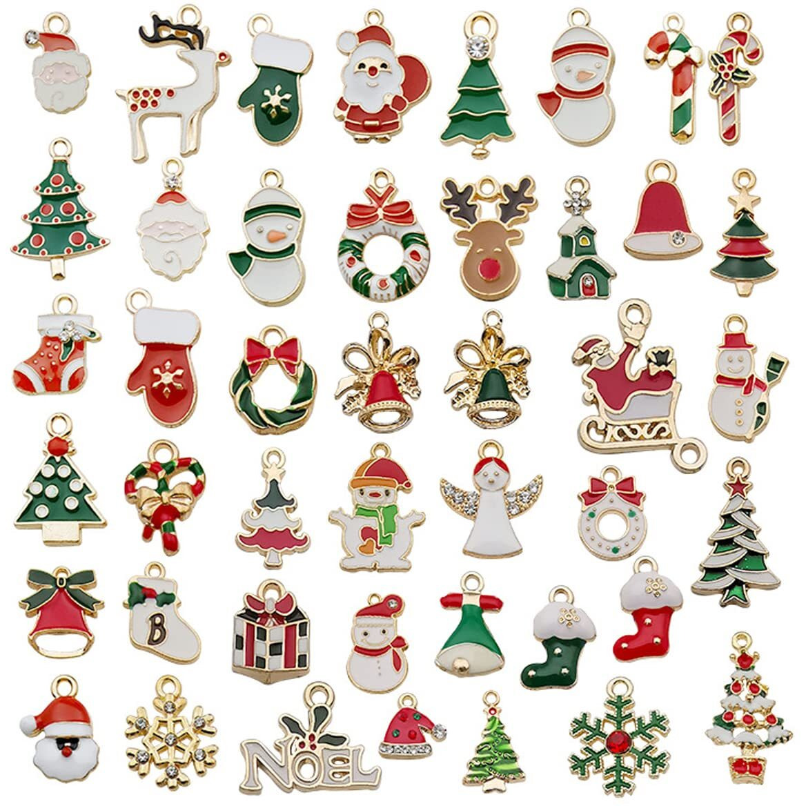 Sannidhi 50Pcs Christmas Charms Pendants Kit Assorted Cartoon Gold Plated Enamel Pendant For Necklace Bracelet Jewelry Making Charms And Diy