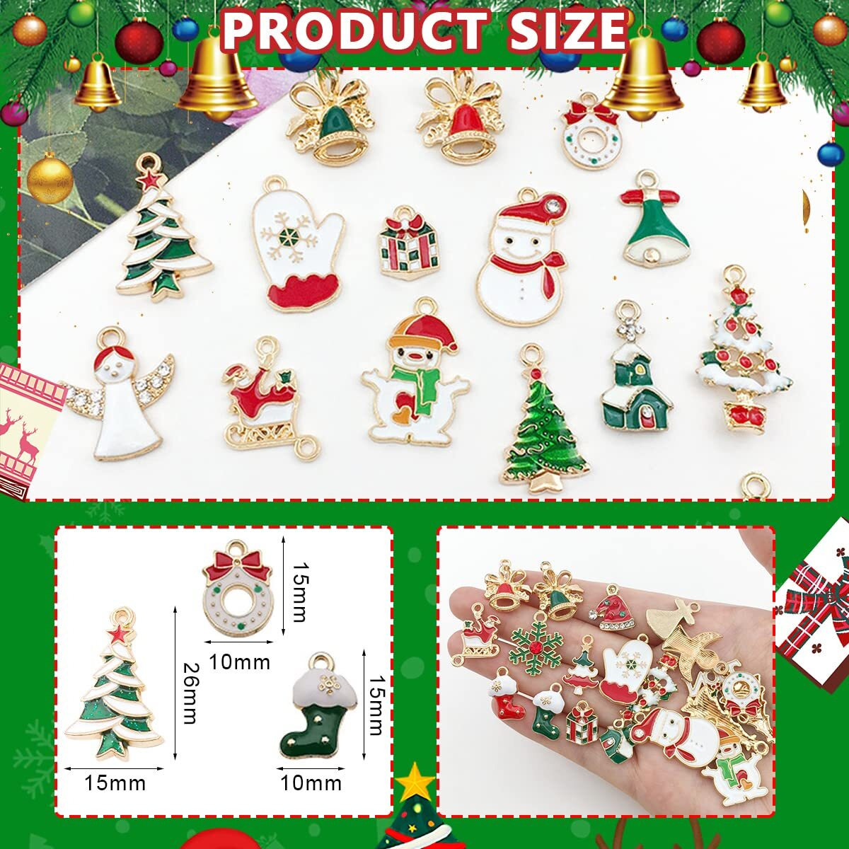 Sannidhi 50Pcs Christmas Charms Pendants Kit Assorted Cartoon Gold Plated Enamel Pendant For Necklace Bracelet Jewelry Making Charms And Diy