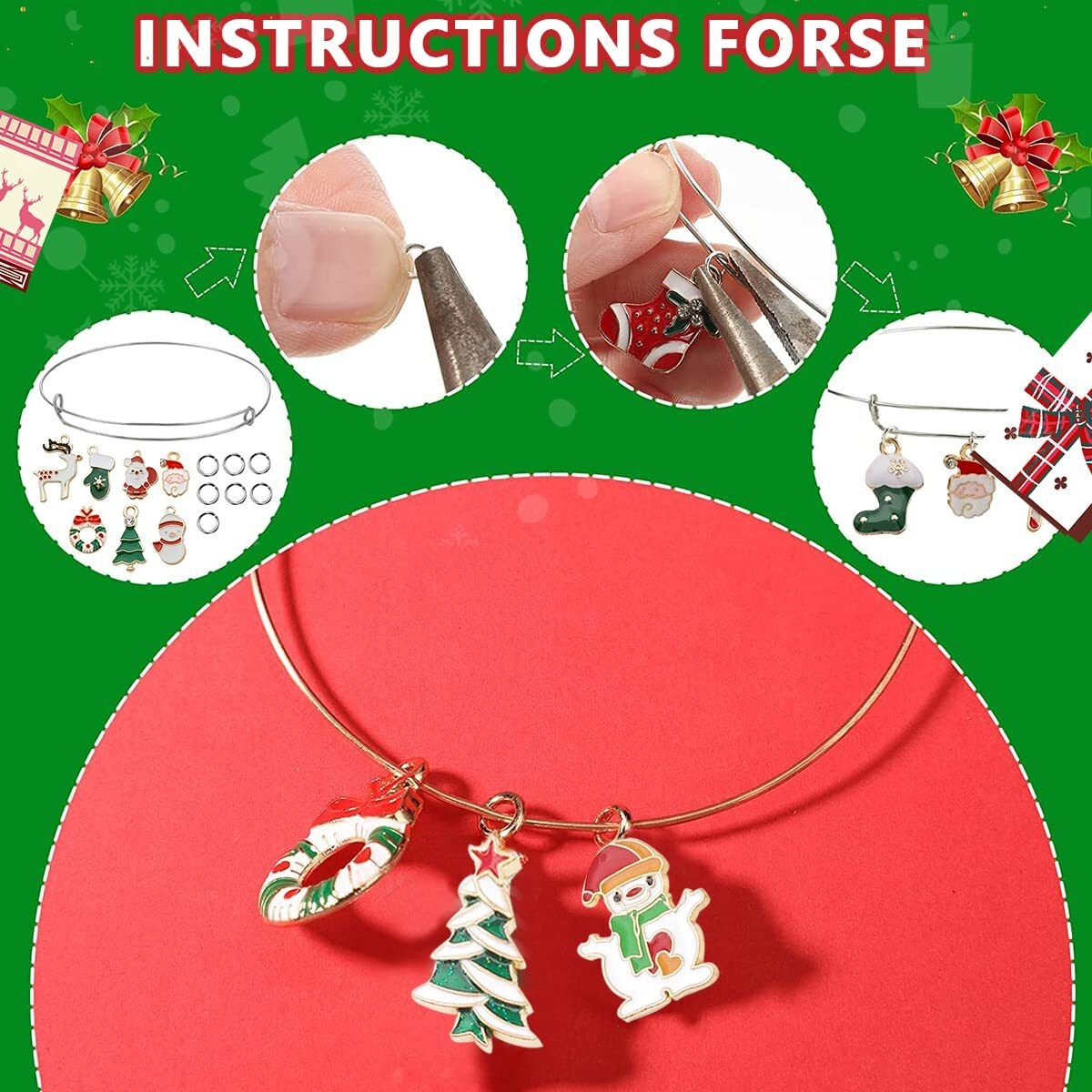 Sannidhi 50Pcs Christmas Charms Pendants Kit Assorted Cartoon Gold Plated Enamel Pendant For Necklace Bracelet Jewelry Making Charms And Diy