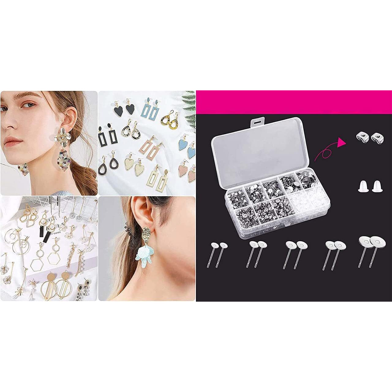 Diy Crafts 10X Sets, Silver Medium Post & Back Sets, Hypoallergenic Earring Posts And Backs, Steel Earring Making Kit Earring Posts Studs, Earring Backs,(10X Sets, Silver Medium Post & Back Sets)