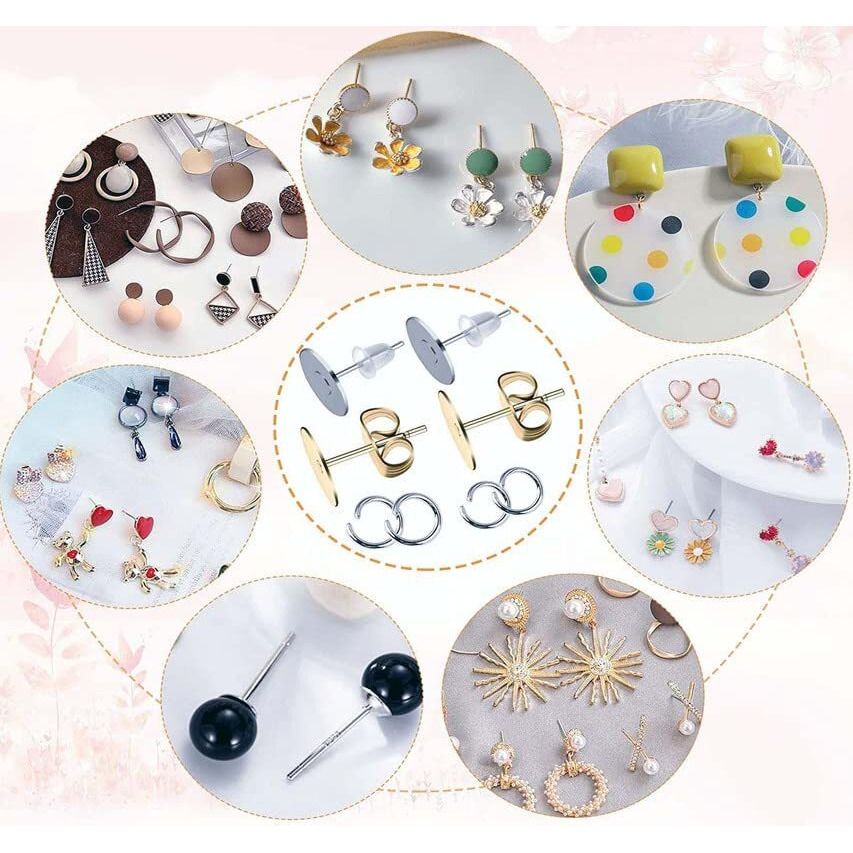 Diy Crafts 5X Sets, Silver Large Post & Back Sets, Earring Making Kit Hypoallergenic, Stud Earring Making Supplies Kit Including Earring Post, Earring (5X Sets, Silver Large Post & Back Sets)