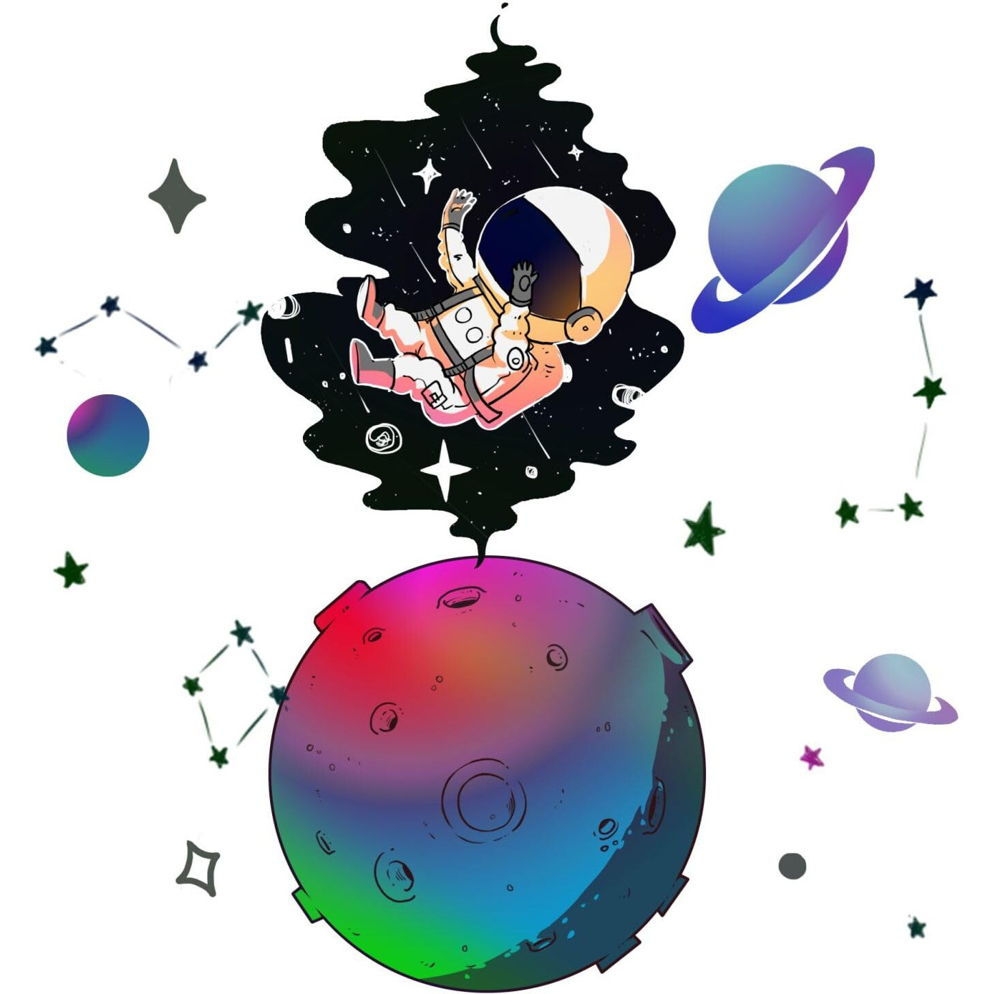 Sticker Yard Astronaut Lost In Space Decor Kids Room Decor, Hall Decor, Kitchen Decor, Living Room Decor,Bedroom Decor Vinyl Wall Sticker,Multicolor (Standard Size -66X71Cm)