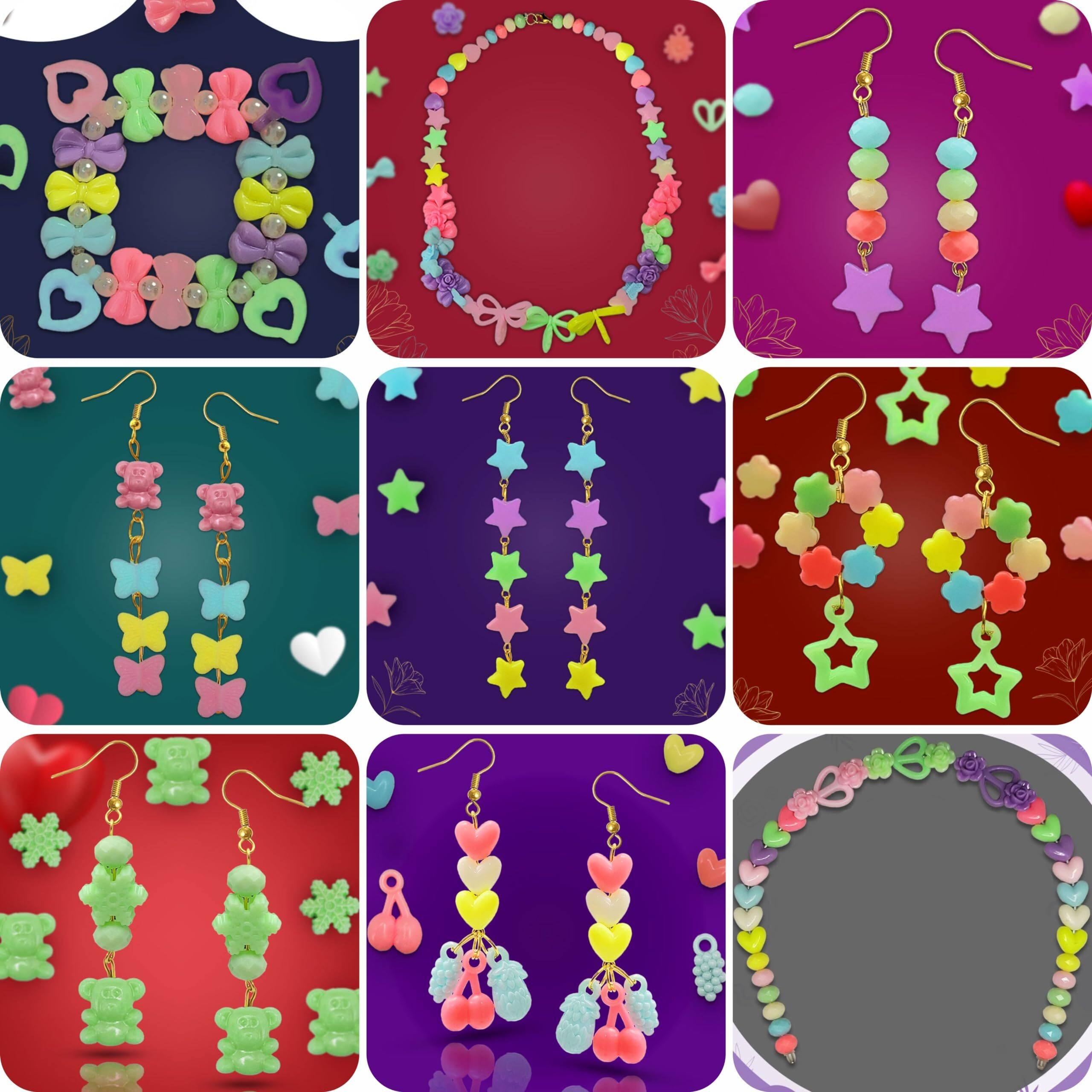 Indikonb Matte Charms And Beads Set - Fun Shapes For Kids' Jewelry Making, Multicolour Pack Of Assorted 250 Beads