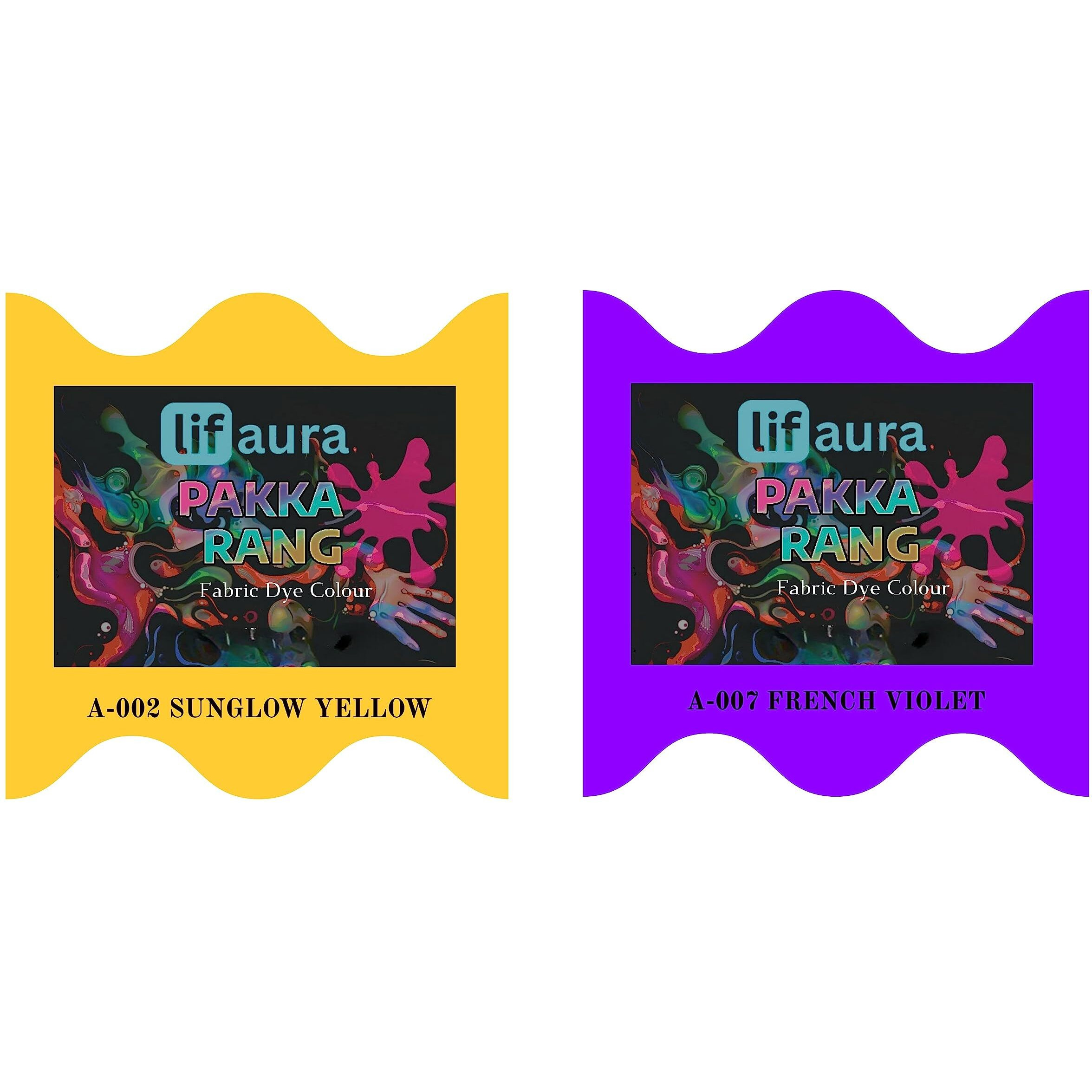Prokart Lifaura Pakka Rang Fabric Permanent Dye Color Kit Pack Of 6 Sachets (5G Each 30G Pack) With 30G Dyfixershadea-002 Golden Yellow02 & Violet07 Each Color 3 Sachets