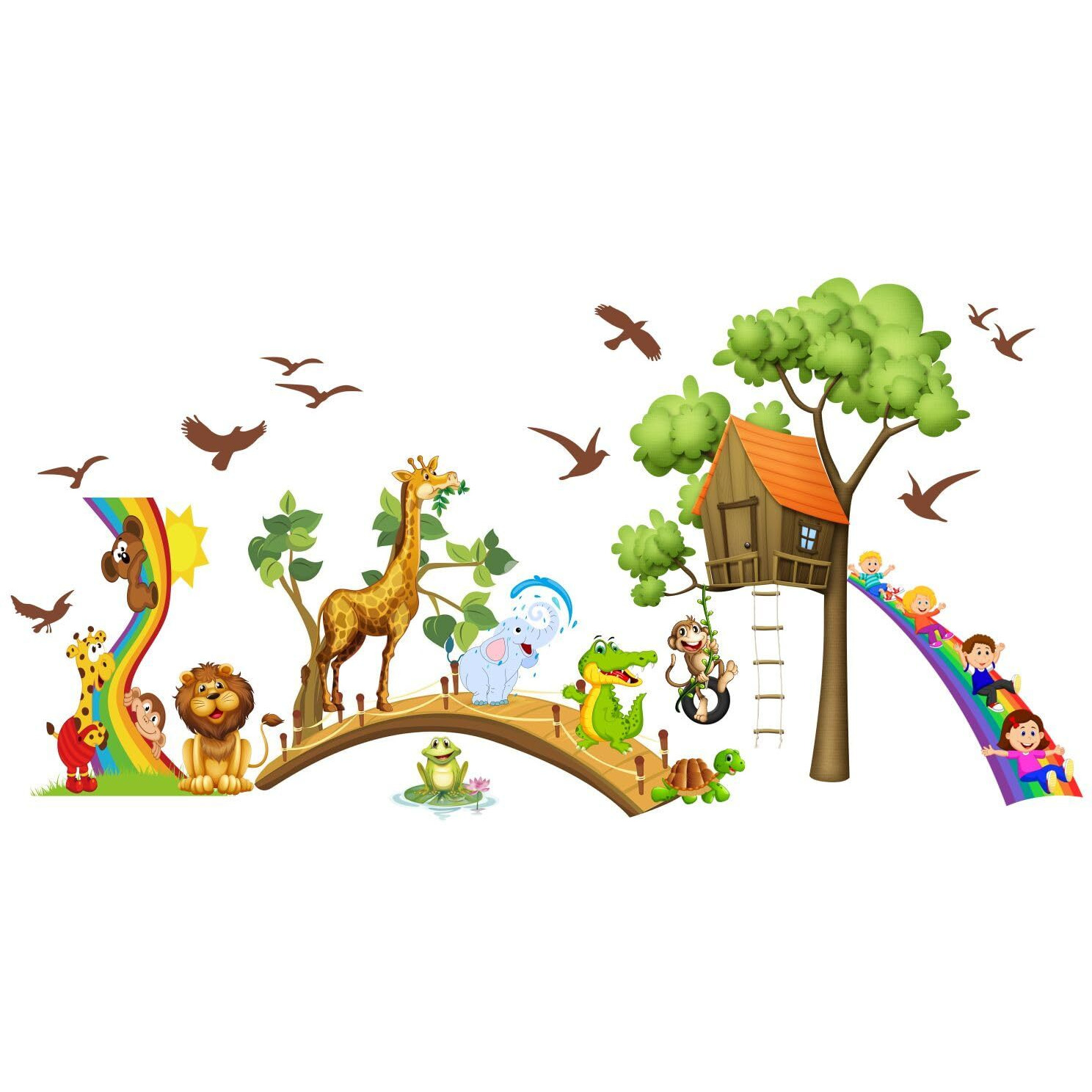 Sticker Yard Animals Bridge Zoo Kids Decor Kids Room Decor, Hall Decor, Kitchen Decor, Living Room Decor,Bedroom Decor Vinyl Wall Sticker,Multicolor (Standard Size -101X51Cm)