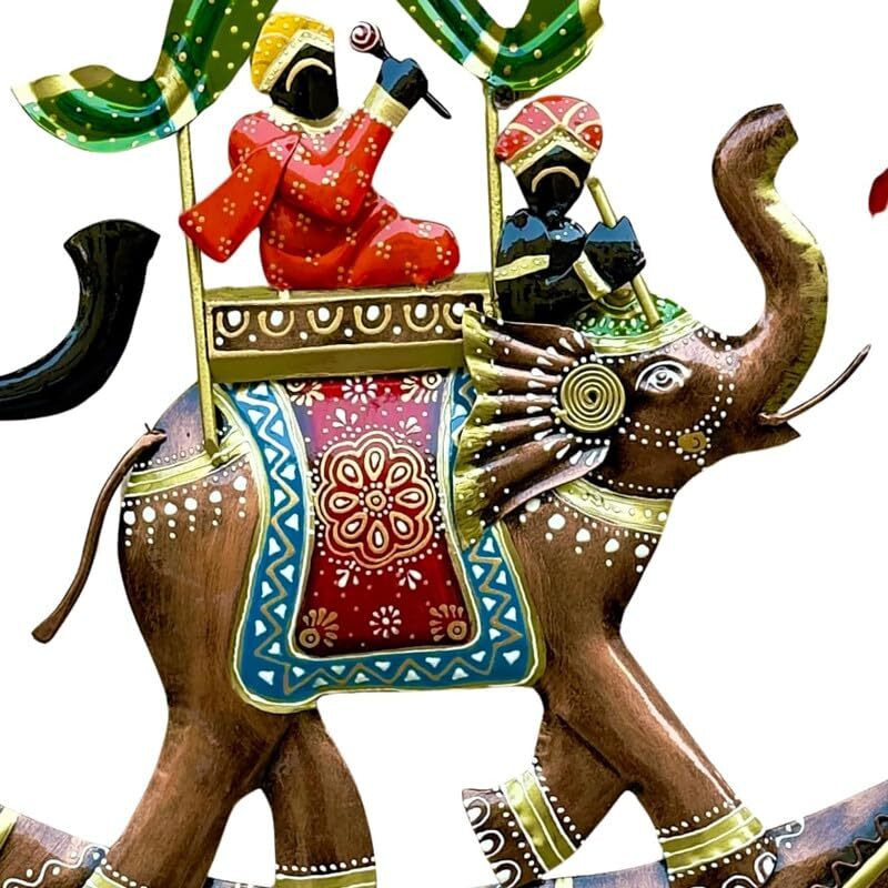 Rsn Wrought Iron Metal Rajasthani Royal Hathi Baarat Wall Hanging Showpiece For Home Decor/Wall Sculpture For Living Room/Wall Hangings For Home Decoration Size-24X15 Inches