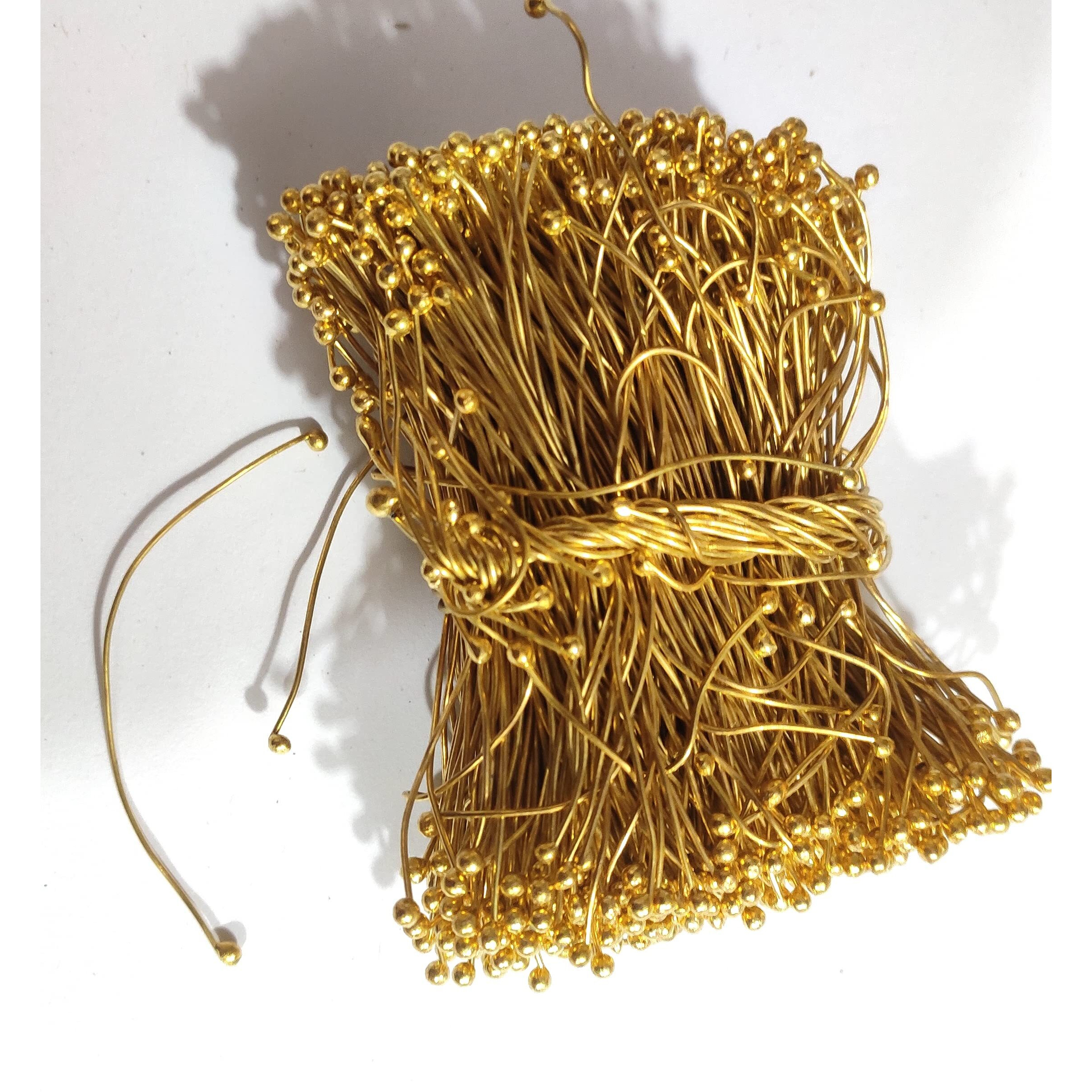Omx 100 Grams (350 Pcs) Brass Head Pins For Beading - Double Sided Ball Head Pin Wires For Jewellery Making, Also Known As Mongra Wire (22 Guage (0.7 Mm))