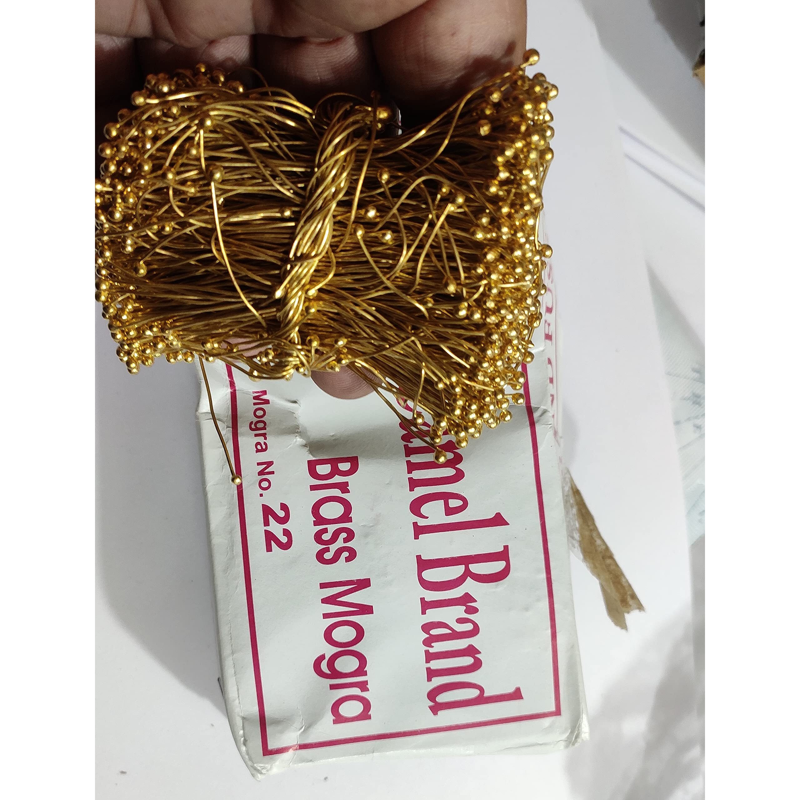 Omx 100 Grams (350 Pcs) Brass Head Pins For Beading - Double Sided Ball Head Pin Wires For Jewellery Making, Also Known As Mongra Wire (22 Guage (0.7 Mm))