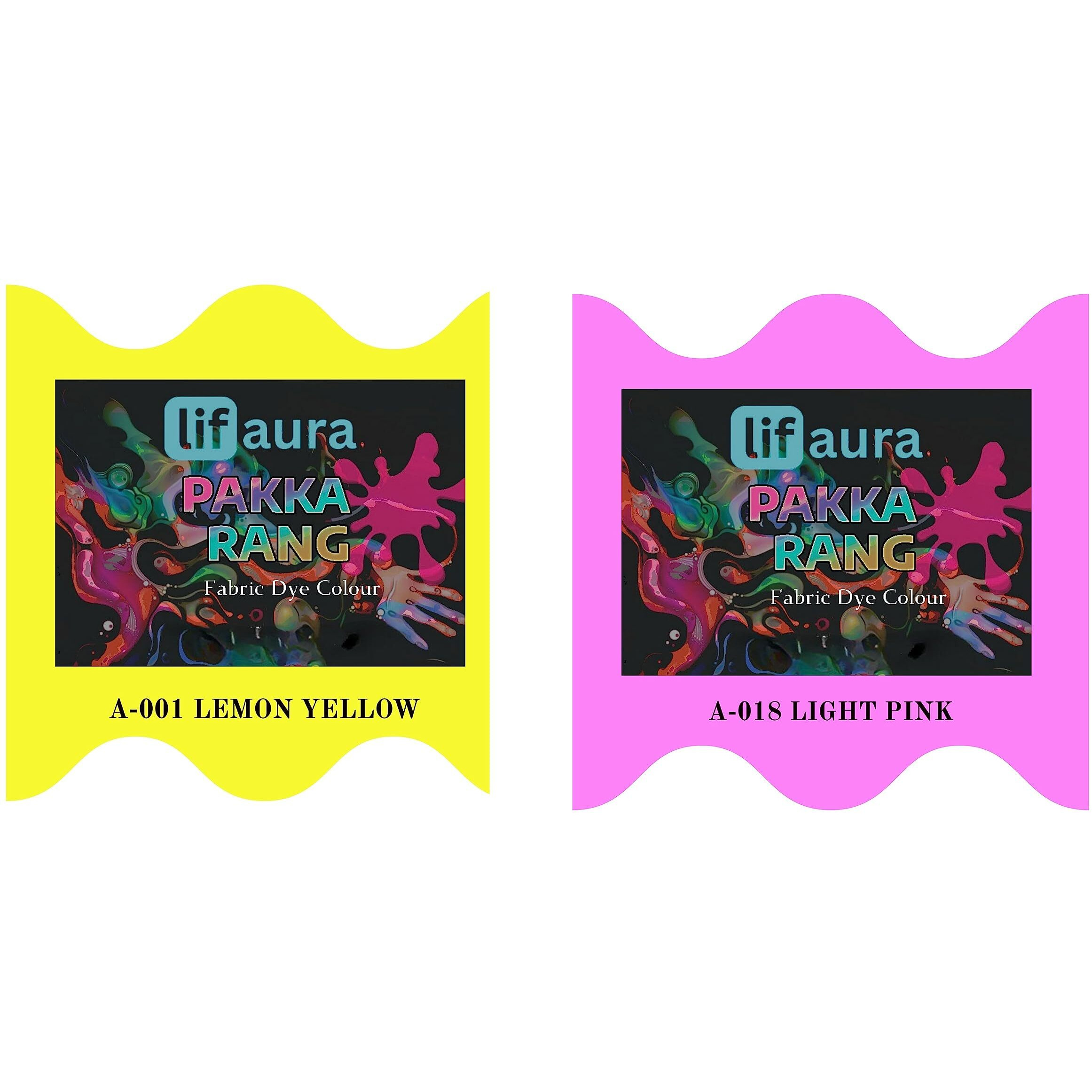 Prokart Lifaura Pakka Rang Fabric Permanent Dye Color Kit Pack Of 6 Sachets (5G Each 30G Pack) With 30G Dyfixershadea-001 Lemon Yellow01 & Baby Pink18 Each Color 3 Sachets