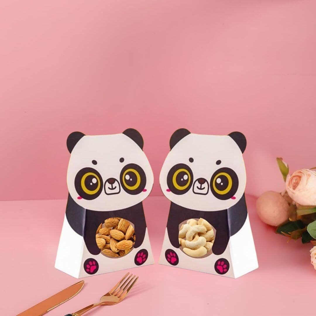 Satyam Kraft 10 Pcs Panda Design Decorative Folding Paper Gift Boxes | Sturdy & Elegant Packaging For Chocolates, Dry Fruits, Small Gifts, Wedding, Birthday | Easy To Assemble & Reusable (Pack Of 10)