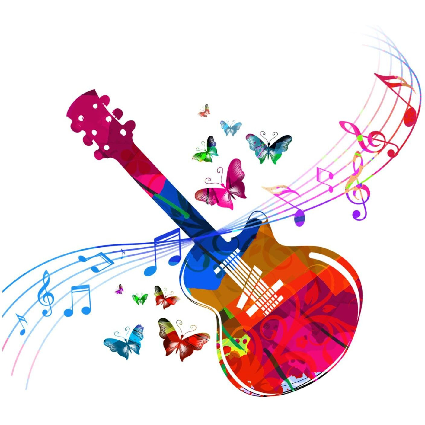 Sticker Yard Colorful Guitar Floral Decor Kids Room Decor, Hall Decor, Kitchen Decor, Living Room Decor,Bedroom Decor Vinyl Wall Sticker,Multicolor (Standard Size -55X55Cm)