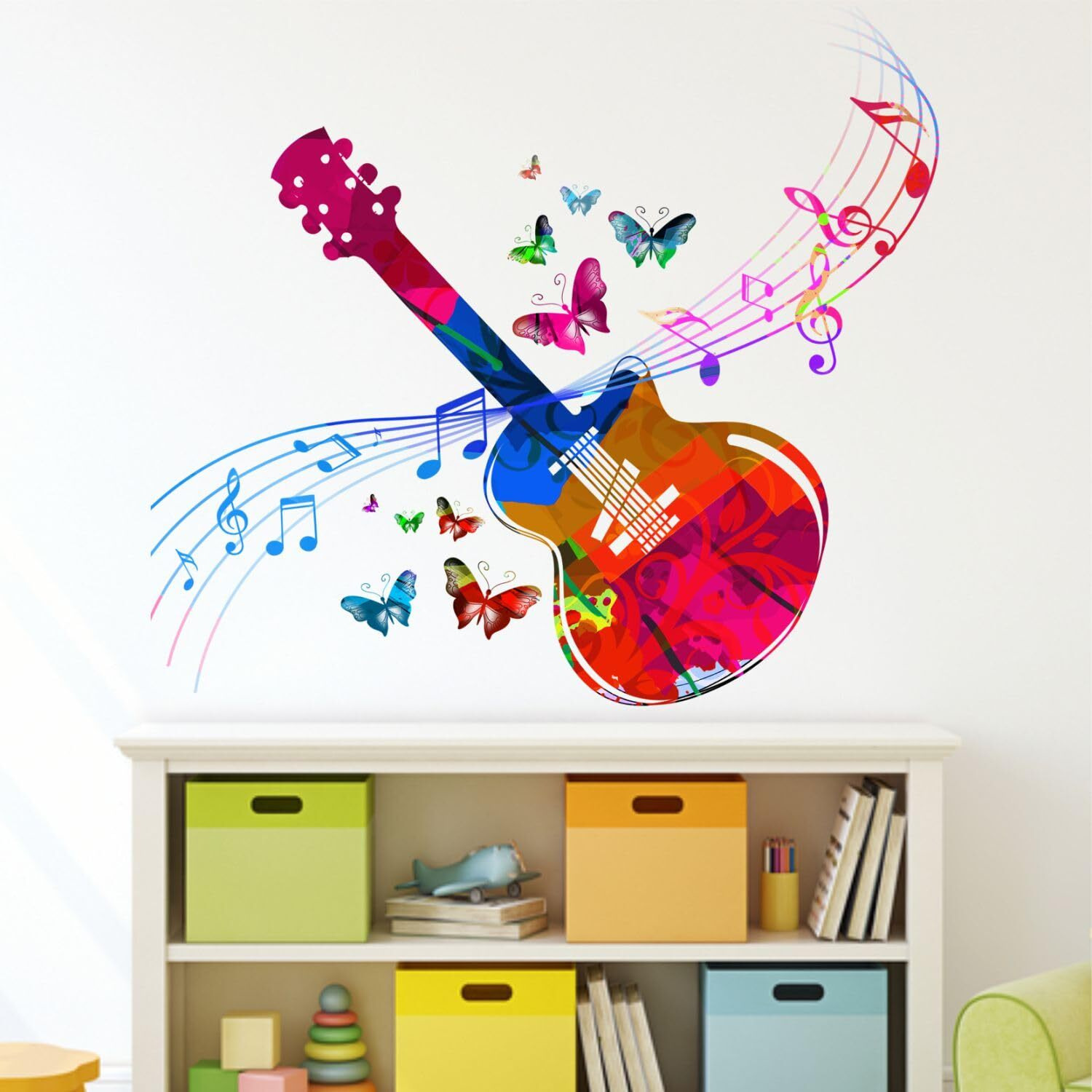 Sticker Yard Colorful Guitar Floral Decor Kids Room Decor, Hall Decor, Kitchen Decor, Living Room Decor,Bedroom Decor Vinyl Wall Sticker,Multicolor (Standard Size -55X55Cm)