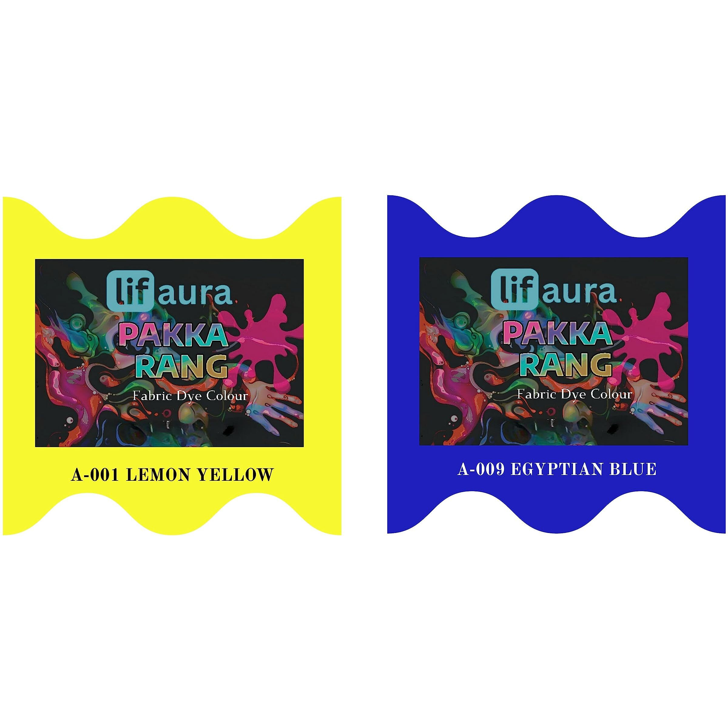 Prokart Lifaura Pakka Rang Fabric Permanent Dye Color Kit Pack Of 6 Sachets (5G Each 30G Pack) With 30G Dyfixershadea-001 Lemon Yellow01 & Sky Blue10 Each Color 3 Sachets