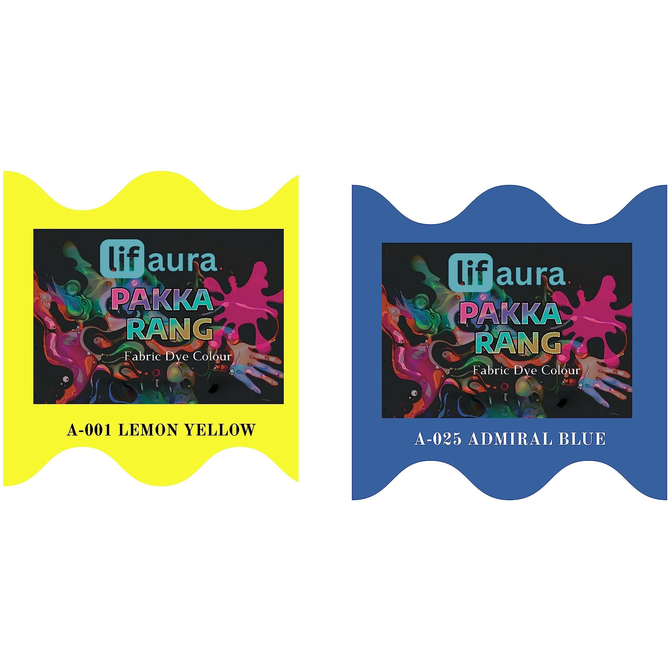 Prokart Lifaura Pakka Rang Fabric Permanent Dye Color Kit Pack Of 6 Sachets (5G Each 30G Pack) With 30G Dyfixershadea-001 Lemon Yellow01 & Jeans Blue25 Each Color 3 Sachets