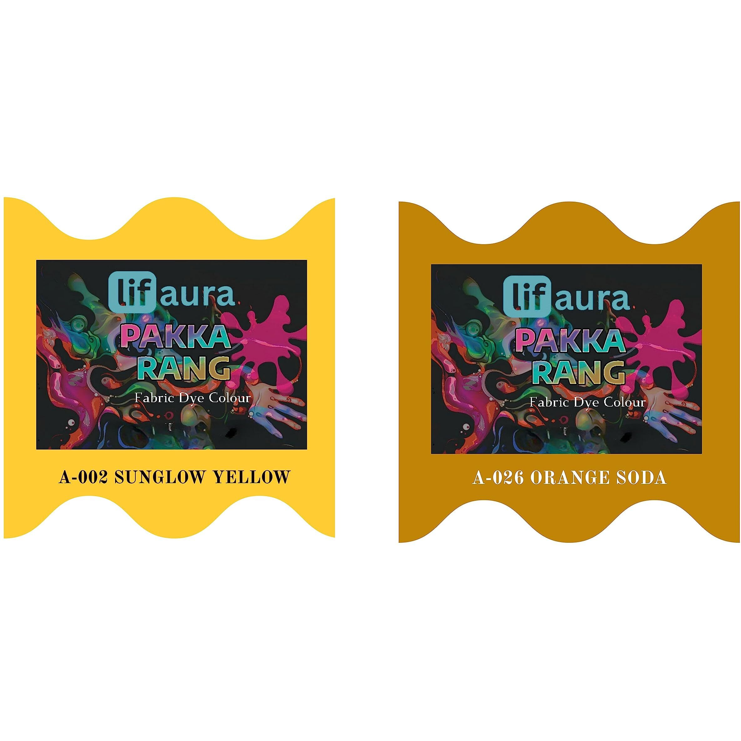 Prokart Lifaura Pakka Rang Fabric Permanent Dye Color Kit Pack Of 6 Sachets (5G Each 30G Pack) With 30G Dyfixershadea-002 Golden Yellow02 & Dusty Orange26 Each Color 3 Sachets
