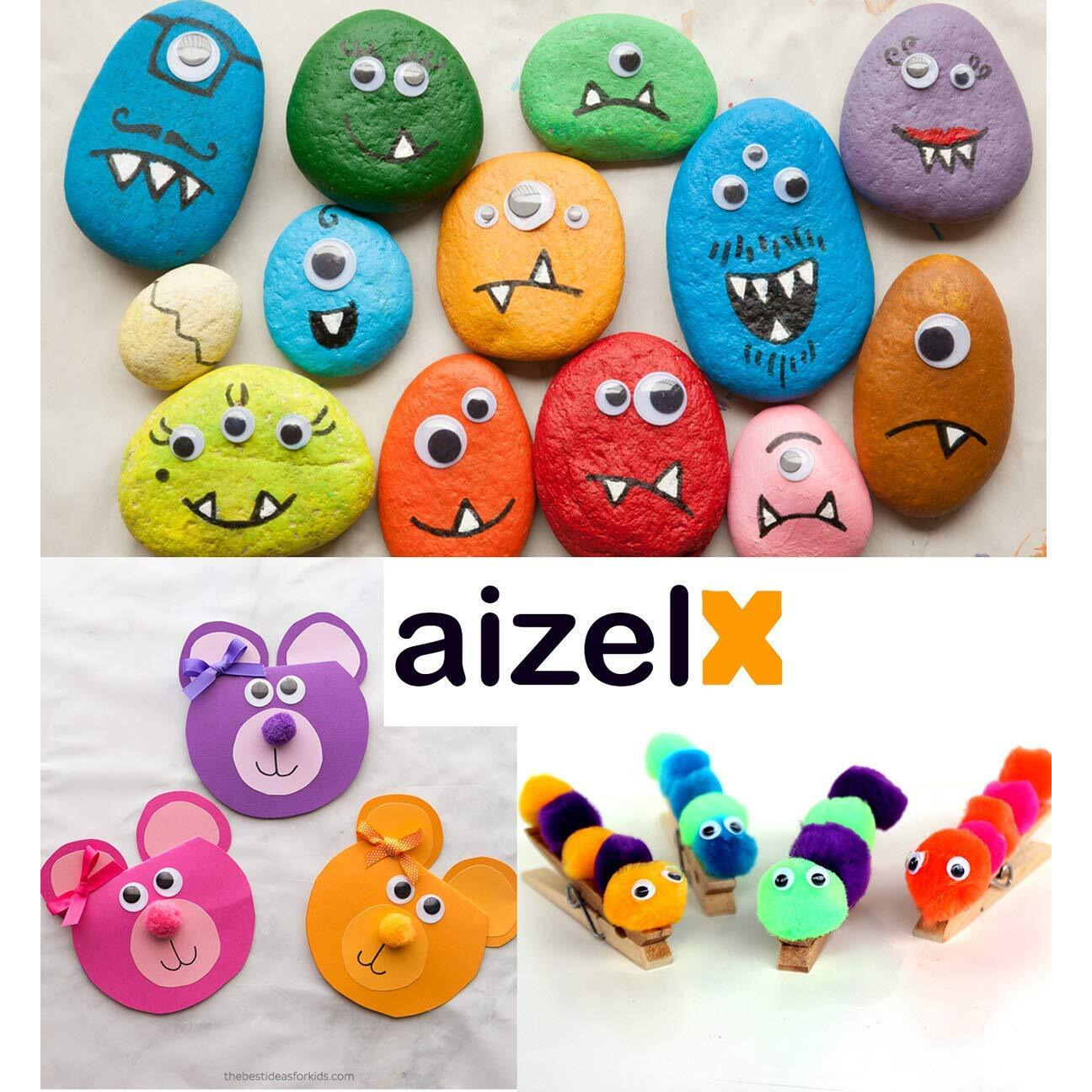 Aizelx 100Pcs Moving Eyes 5 Sizes Art Craft Kit Craft Material Craft Kit Wiggle Eyes Doll Eyes Art Craft Eyes Googly Eyes Hobby Crafts Google Eyes For Finger Toys Stuffed Soft Puppet Eyes Artistry