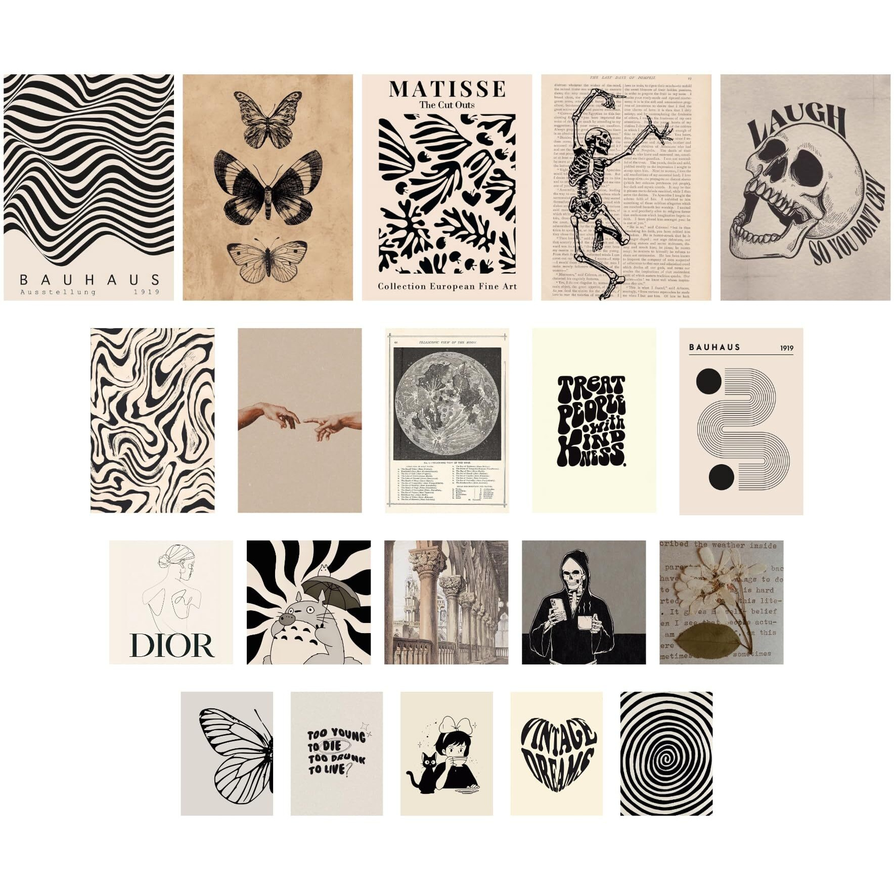 Unquote Paper Vintage Boho Wall Collage Kit | Set Of 20 Aesthetic Posters | Room Decor Photo Collection For Decoration