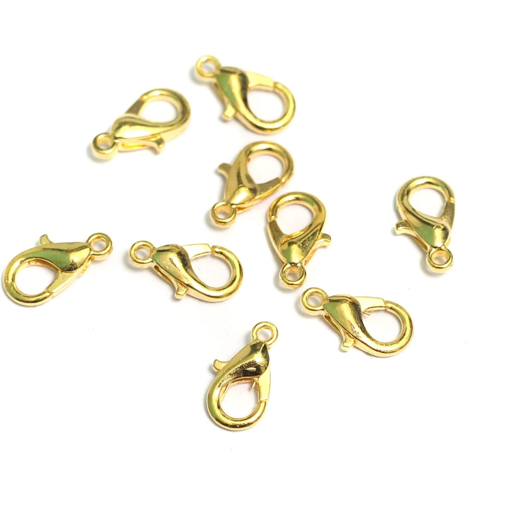 Beadsnfashion 25 Pcs 12Mm Metal Lobster Clasps  Golden Finish Jewellery Findings & Fasteners For Jewelry Making