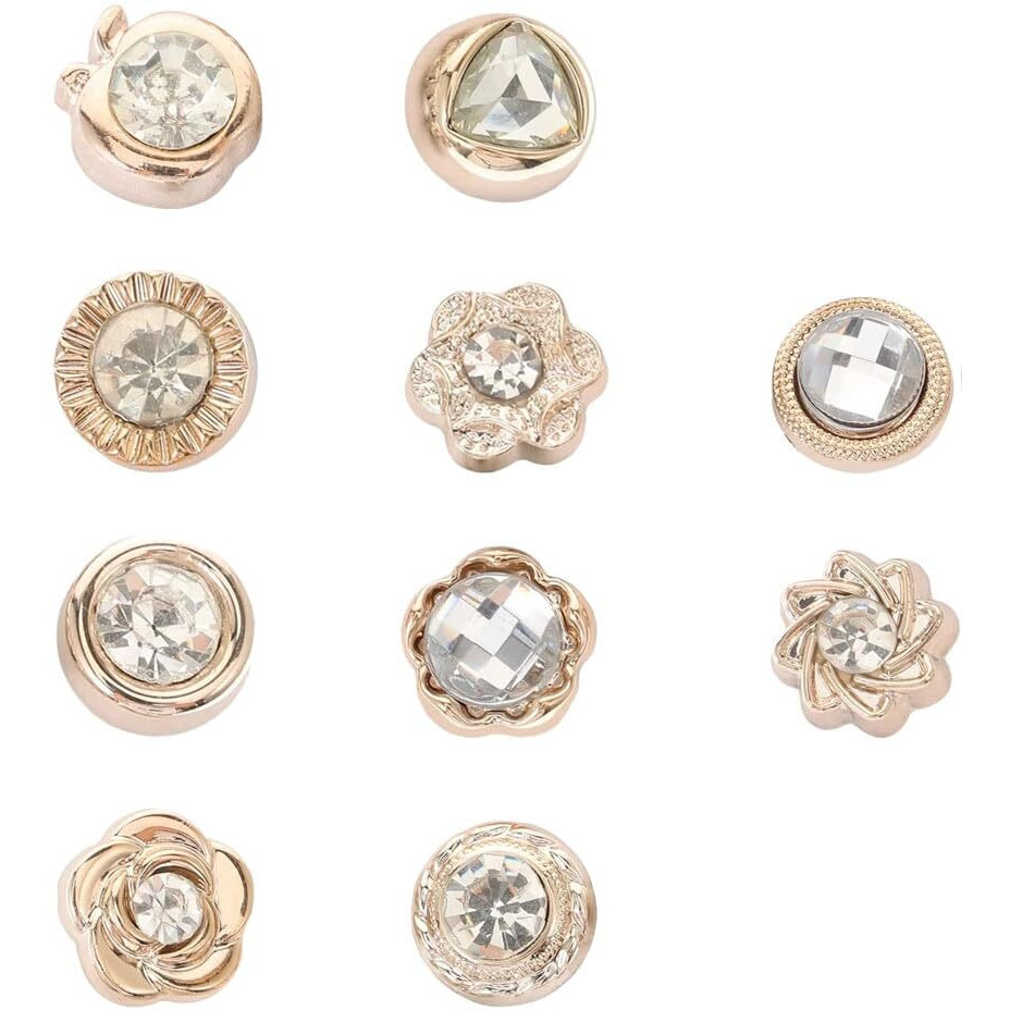 10Pcs Safety Buttons For Women Brooch For Women Women Shirt Brooch Buttons Cover Up Button Pearl Or Diamond Brooch Pins Button For Clothing Dress Supplies Clothing Bags Accessories (Diamond)