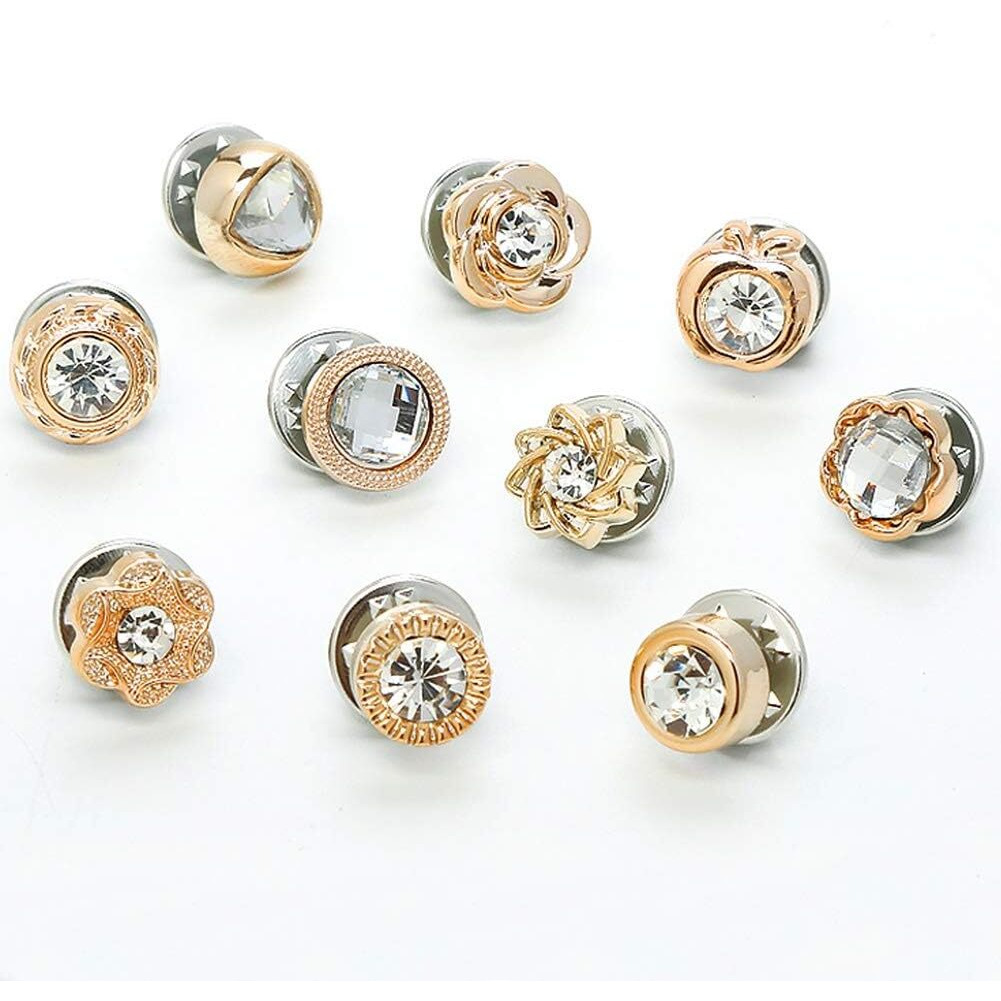 10Pcs Safety Buttons For Women Brooch For Women Women Shirt Brooch Buttons Cover Up Button Pearl Or Diamond Brooch Pins Button For Clothing Dress Supplies Clothing Bags Accessories (Diamond)