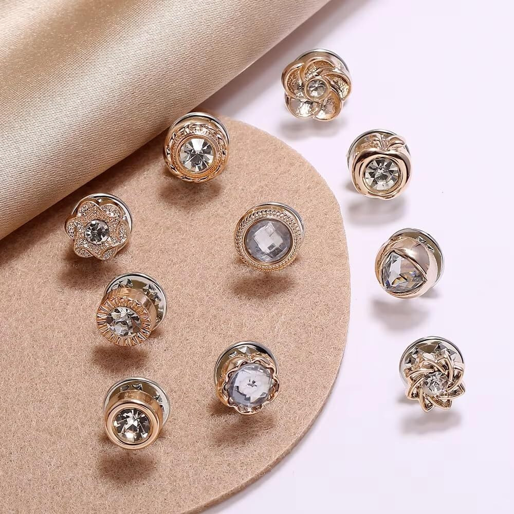 10Pcs Safety Buttons For Women Brooch For Women Women Shirt Brooch Buttons Cover Up Button Pearl Or Diamond Brooch Pins Button For Clothing Dress Supplies Clothing Bags Accessories (Diamond)