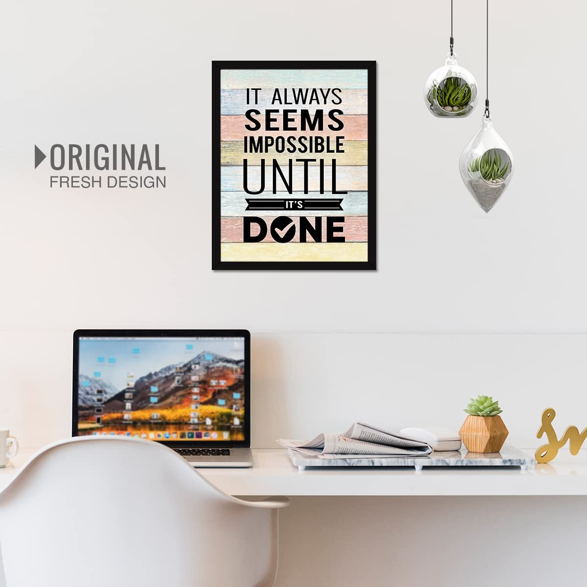 Chaka Chaundh - It Always Seems Impossible Until Its Done Wall Poster Frame - Motivational Quotes Wall Frames For Office, Home & Student  (11 X 14 Inches)