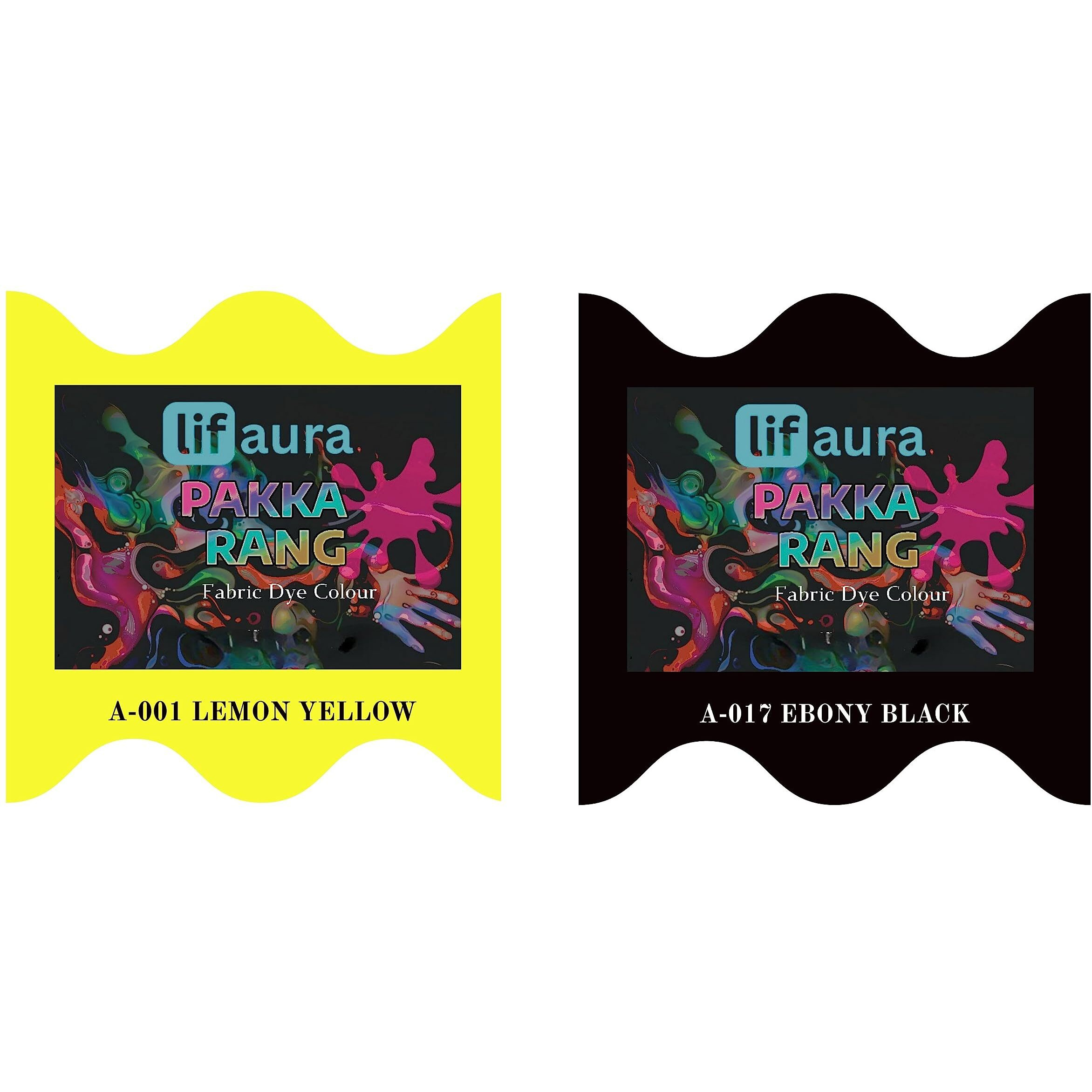 Prokart Lifaura Pakka Rang Fabric Permanent Dye Color Kit Pack Of 6 Sachets (5G Each 30G Pack) With 30G Dyfixershadea-001 Lemon Yellow01 & Black17 Each Color 3 Sachets