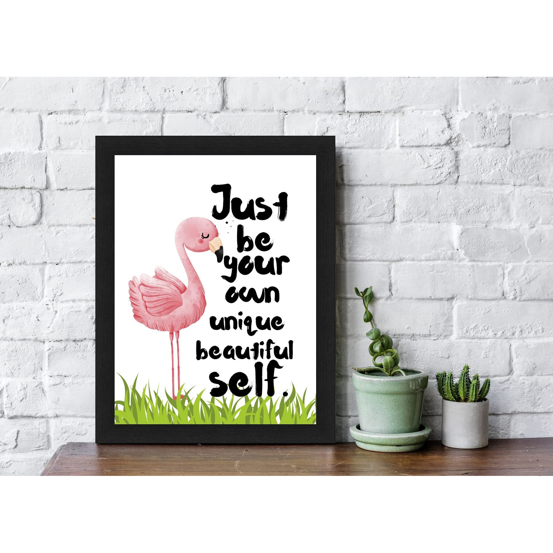 Interio Crafts Positive Quote Poster, Just Be Your Own Unique Beautiful Self Motivational Wall Frame, Synthetic Wood,Black, 13 X 10
