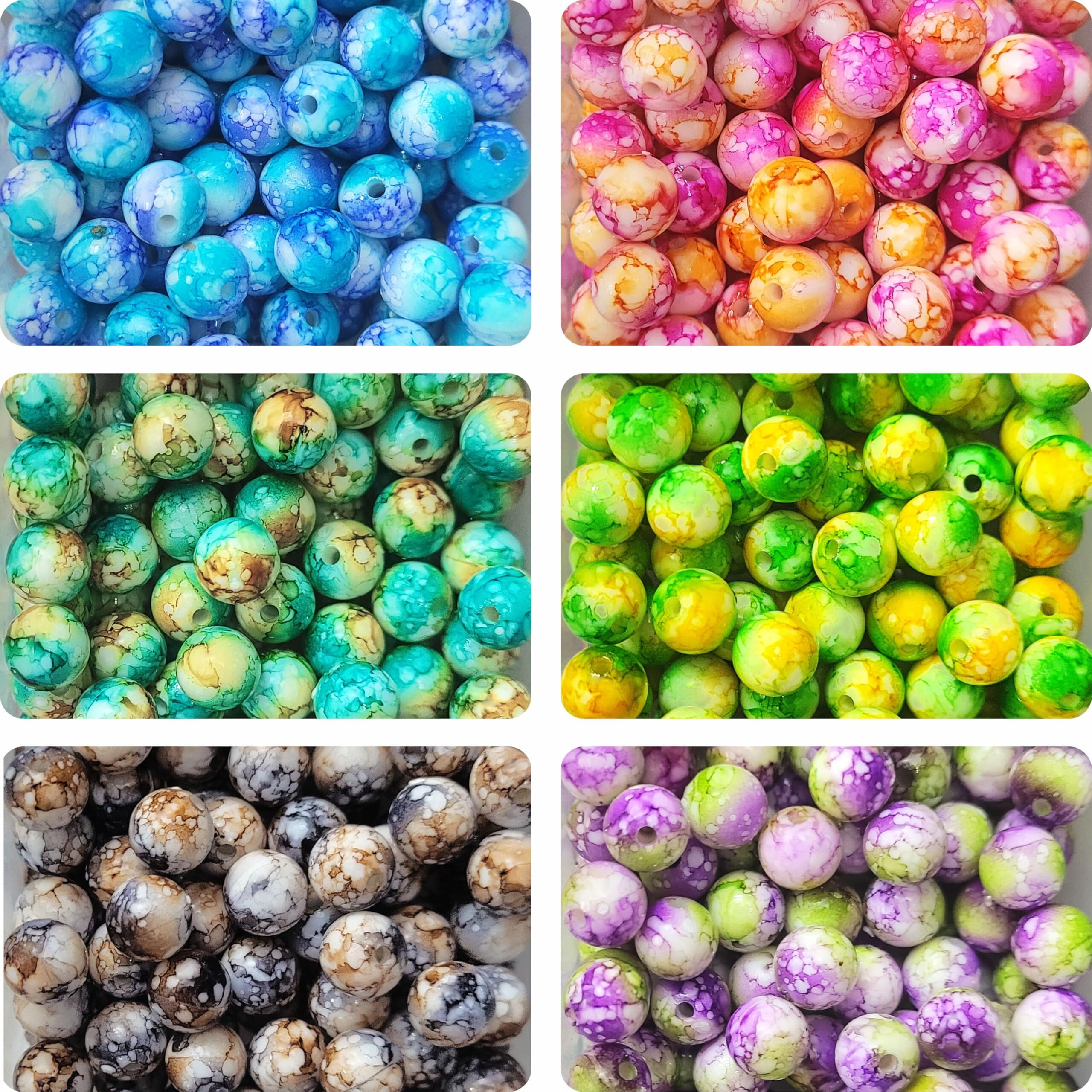 Indikonb Acrylic Marble Beads 8Mm, Multicolour Mix, 250Pcs For Diy Jewelry Making, Crafts, Bracelets, Necklaces - Mix Color Series