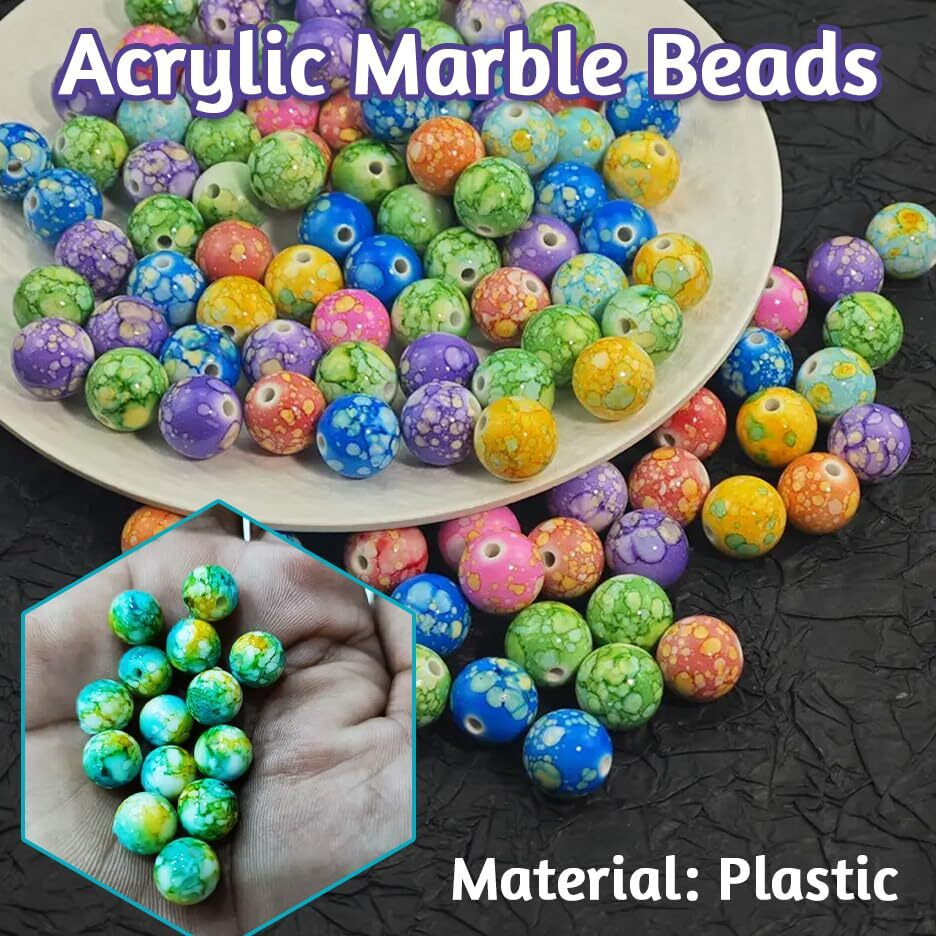 Indikonb Acrylic Marble Beads 8Mm, Multicolour Mix, 250Pcs For Diy Jewelry Making, Crafts, Bracelets, Necklaces - Mix Color Series