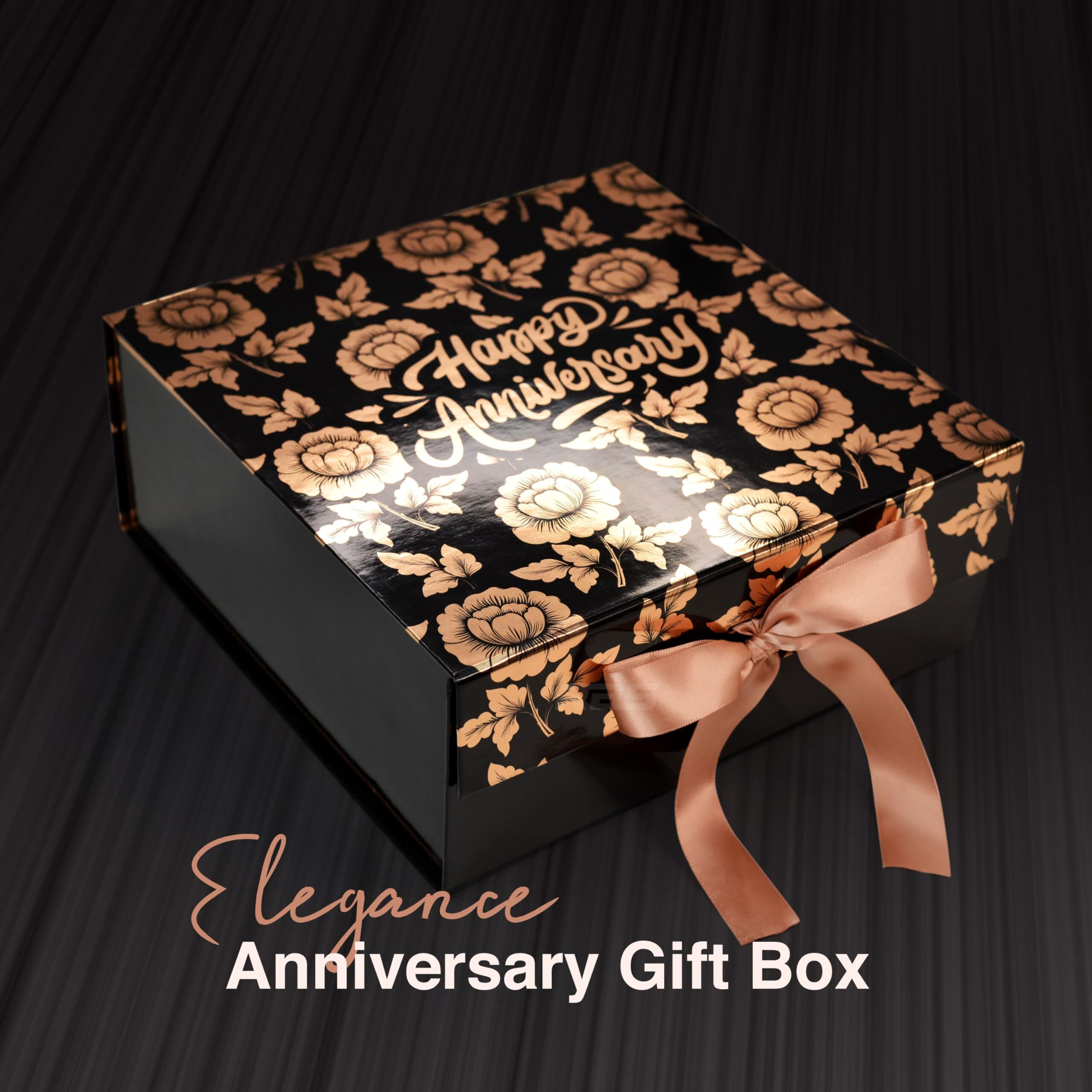 Rbs - Medium Rose Gold Anniversary Gift Box (26 X 26 X 10Cm) Gift Box For Weddings (1 Pack) Holding Up To 8Kg Anniversary Gift For Husband Multipurpose Anniversary Gift For Couple (Chinese Peonies)