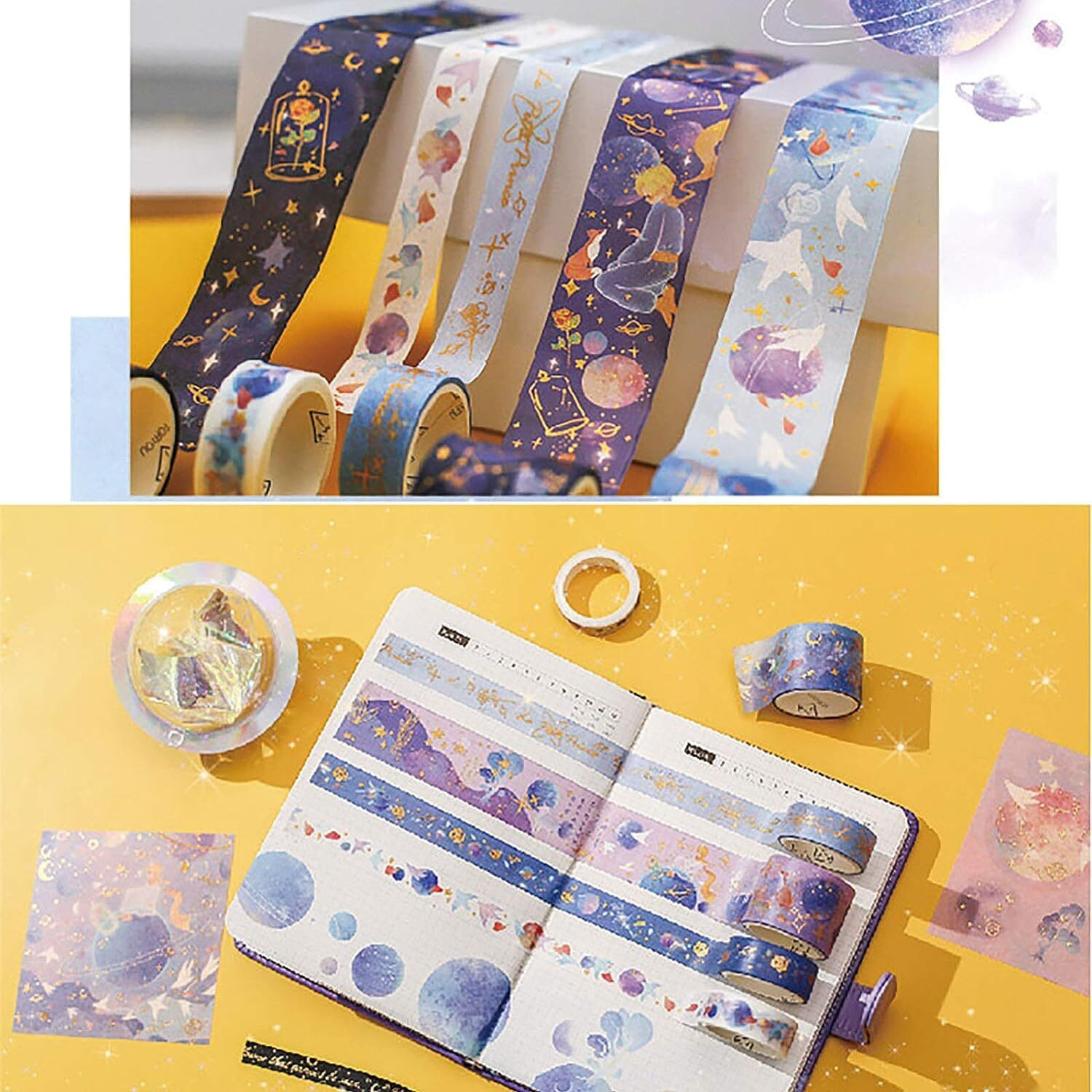 Invite Enterprise Diy The Little Prince 10Rolls Foil Gold Decorative Purple Universe Stars Washi Masking Tapes Stickers Set For Scrapbooking,Gift Wrapping, Decoration, Arts & Crafts(The Little Prince)