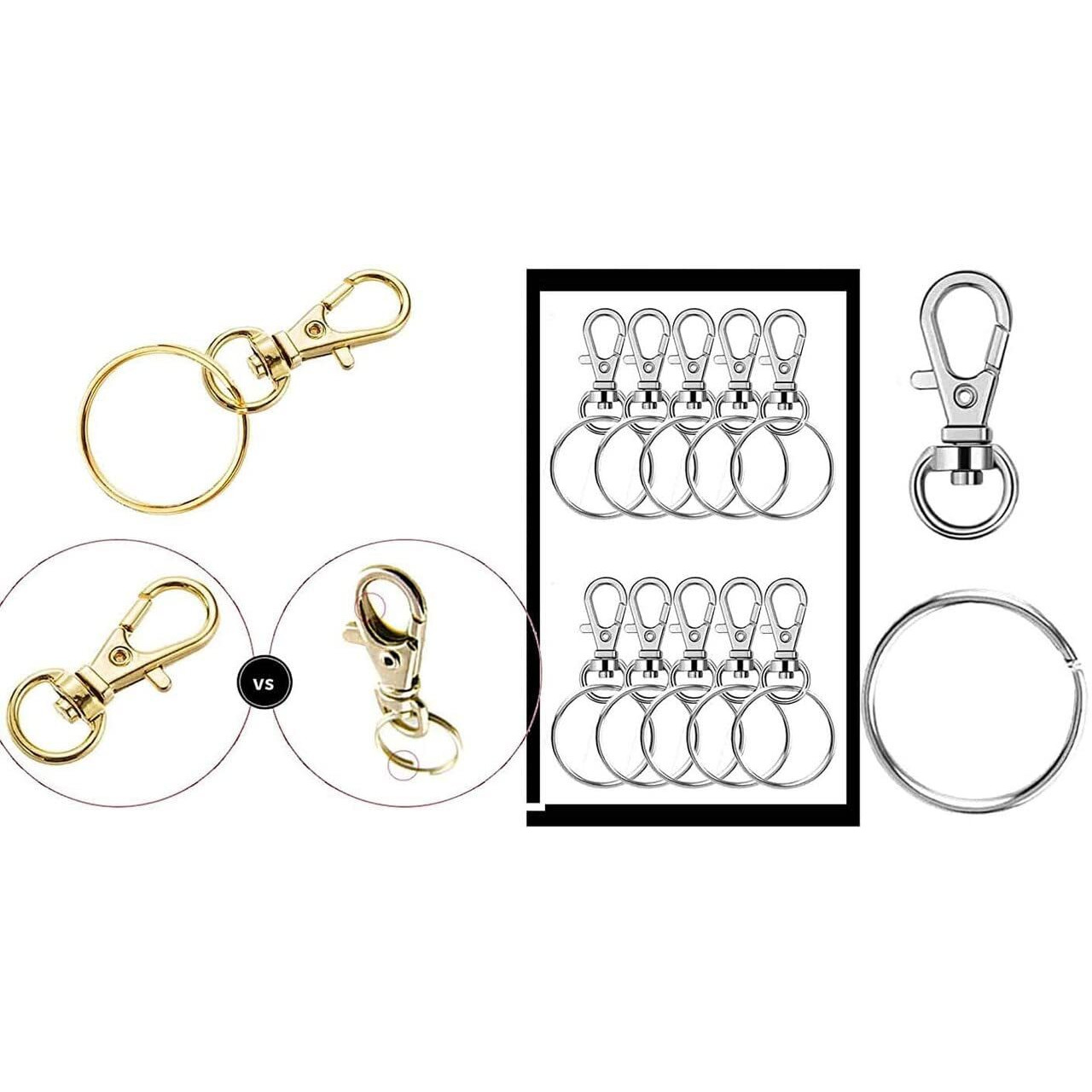 Diy Crafts Pack Of 5 Sets, Gold, Key Chain Clip Hook Swivel Lanyard Snap Hook Keychain Hooks For Lanyard Key Rings Crafting And Rings For For Keych (Pack Of 5 Sets, Gold)