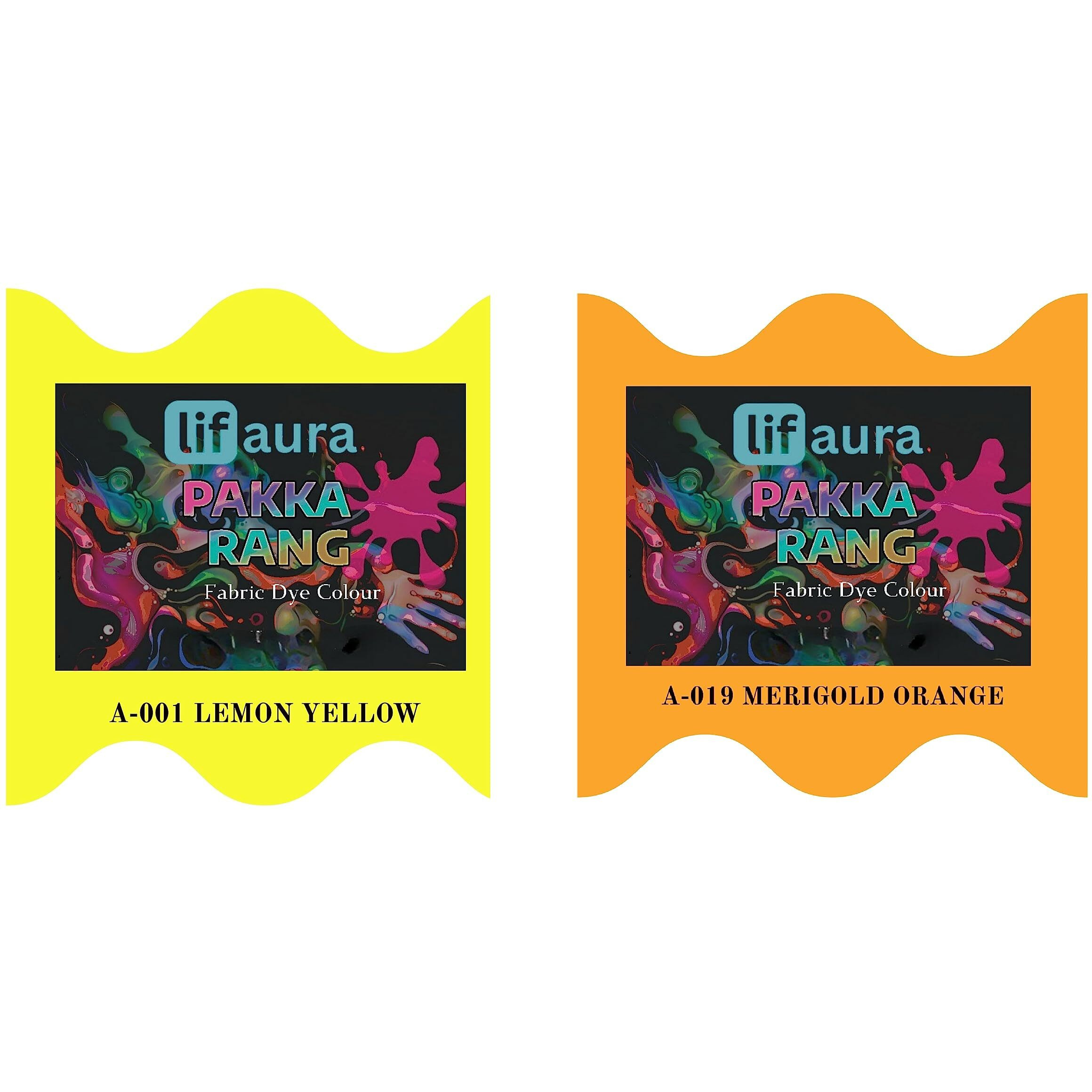 Prokart Lifaura Pakka Rang Fabric Permanent Dye Color Kit Pack Of 6 Sachets (5G Each 30G Pack) With 30G Dyfixershadea-001 Lemon Yellow01 & Sun Orange19 Each Color 3 Sachets
