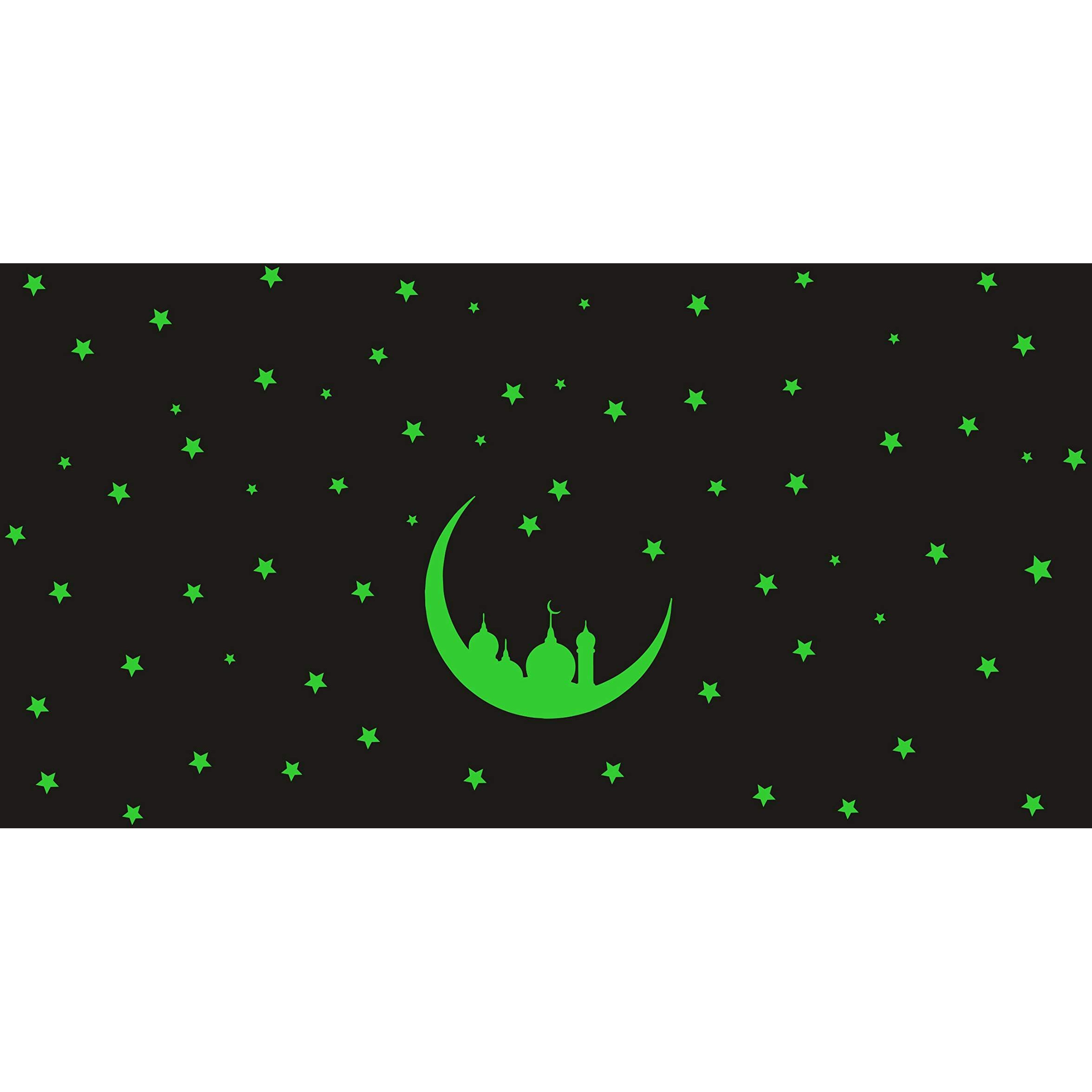 Dreamkraft Glow In The Dark Moon And Mosquie Decorative Radium Green Sticker For Home Wall Decor (20Cmx17Cm)