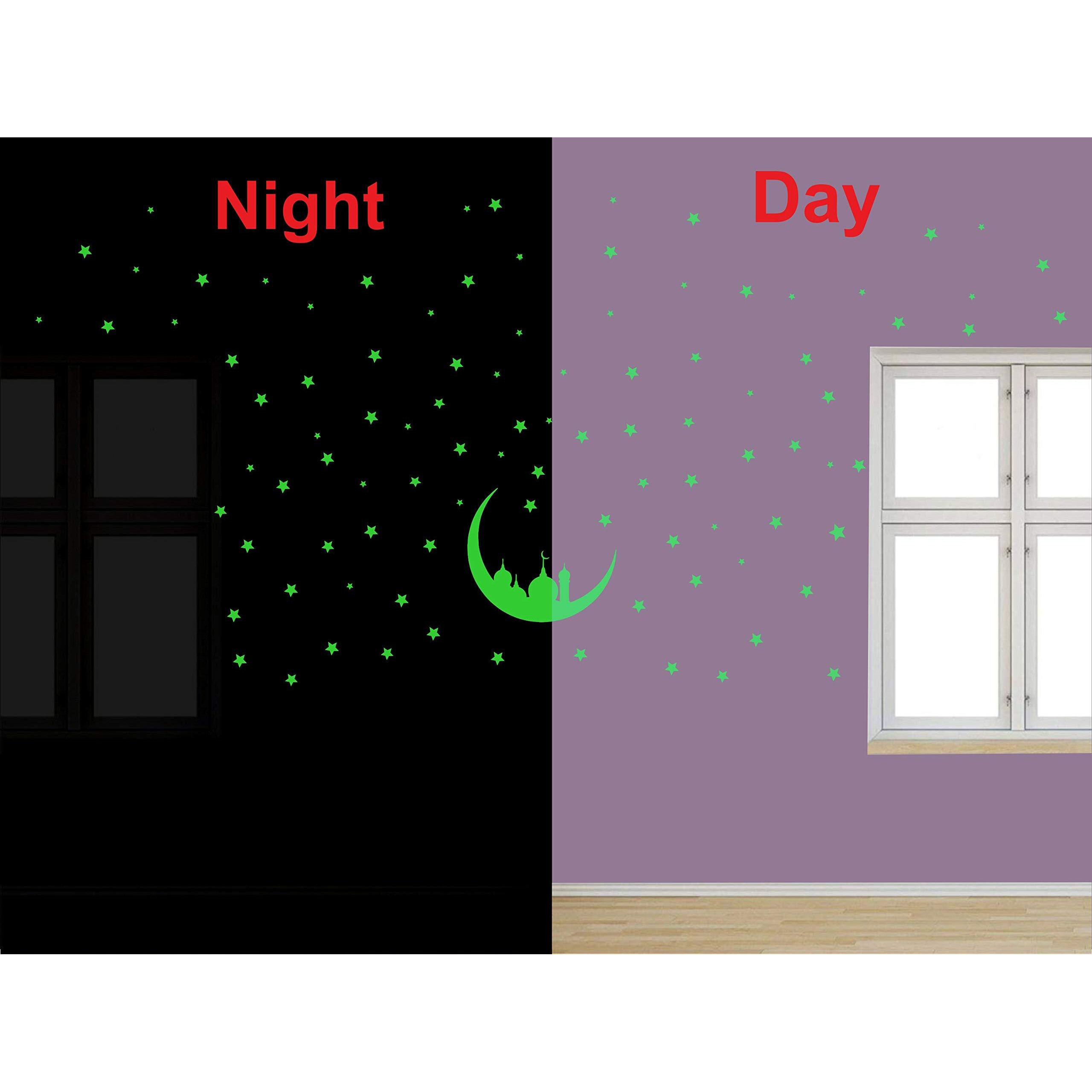 Dreamkraft Glow In The Dark Moon And Mosquie Decorative Radium Green Sticker For Home Wall Decor (20Cmx17Cm)