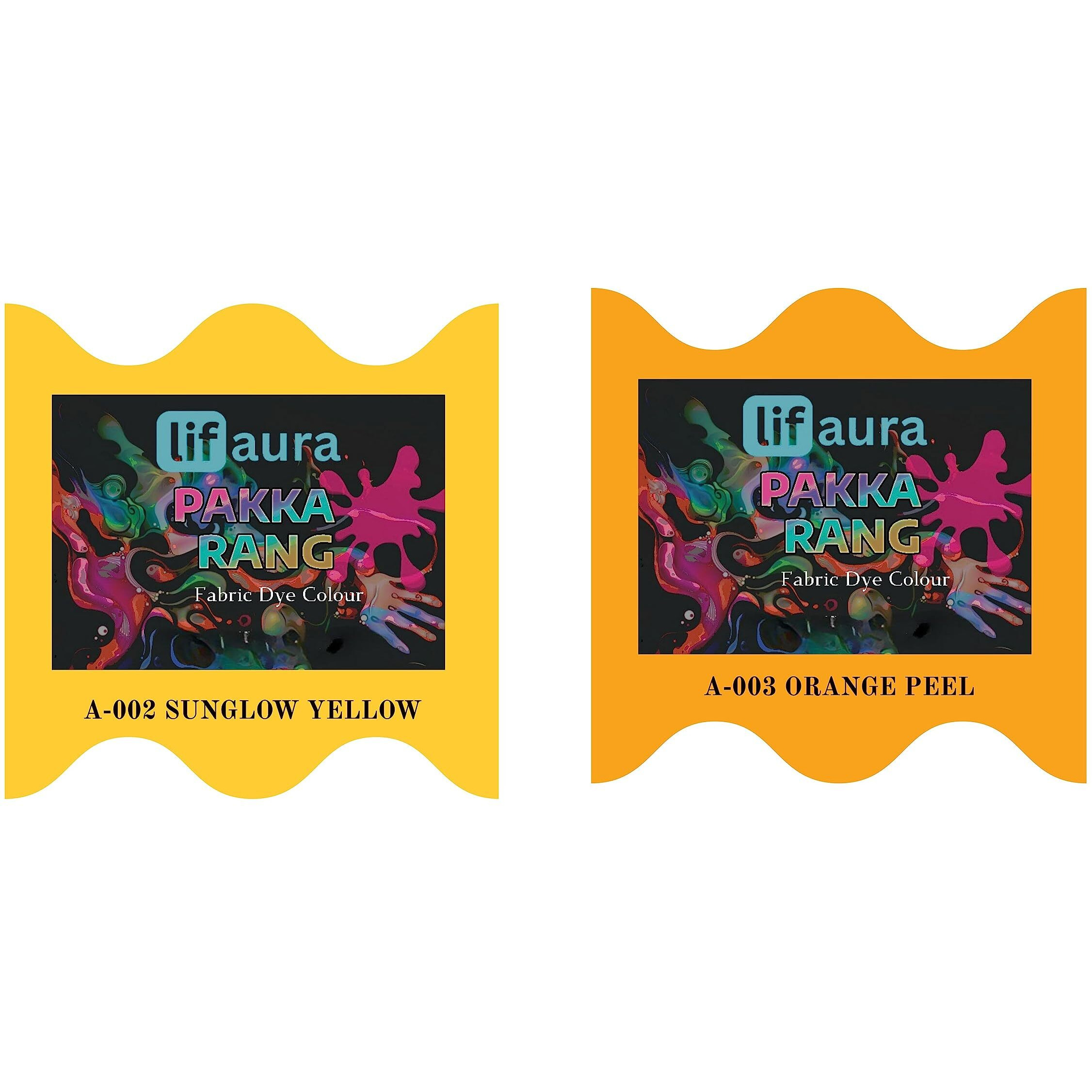 Prokart Lifaura Pakka Rang Fabric Permanent Dye Color Kit Pack Of 6 Sachets (5G Each 30G Pack) With 30G Dyfixershadea-002 Golden Yellow02 & A-003 Orange Each Color 3 Sachets
