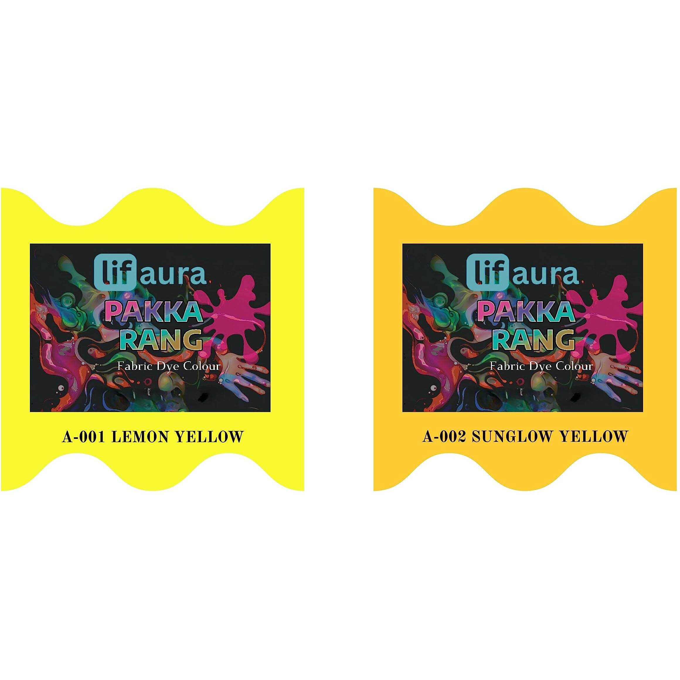Prokart Lifaura Pakka Rang Fabric Permanent Dye Color Kit Pack Of 6 Sachets (5G Each 30G Pack) With 30G Dyfixershadea-001 Lemon Yellow01 & A-002 Golden Yellow Each Color 3 Sachets
